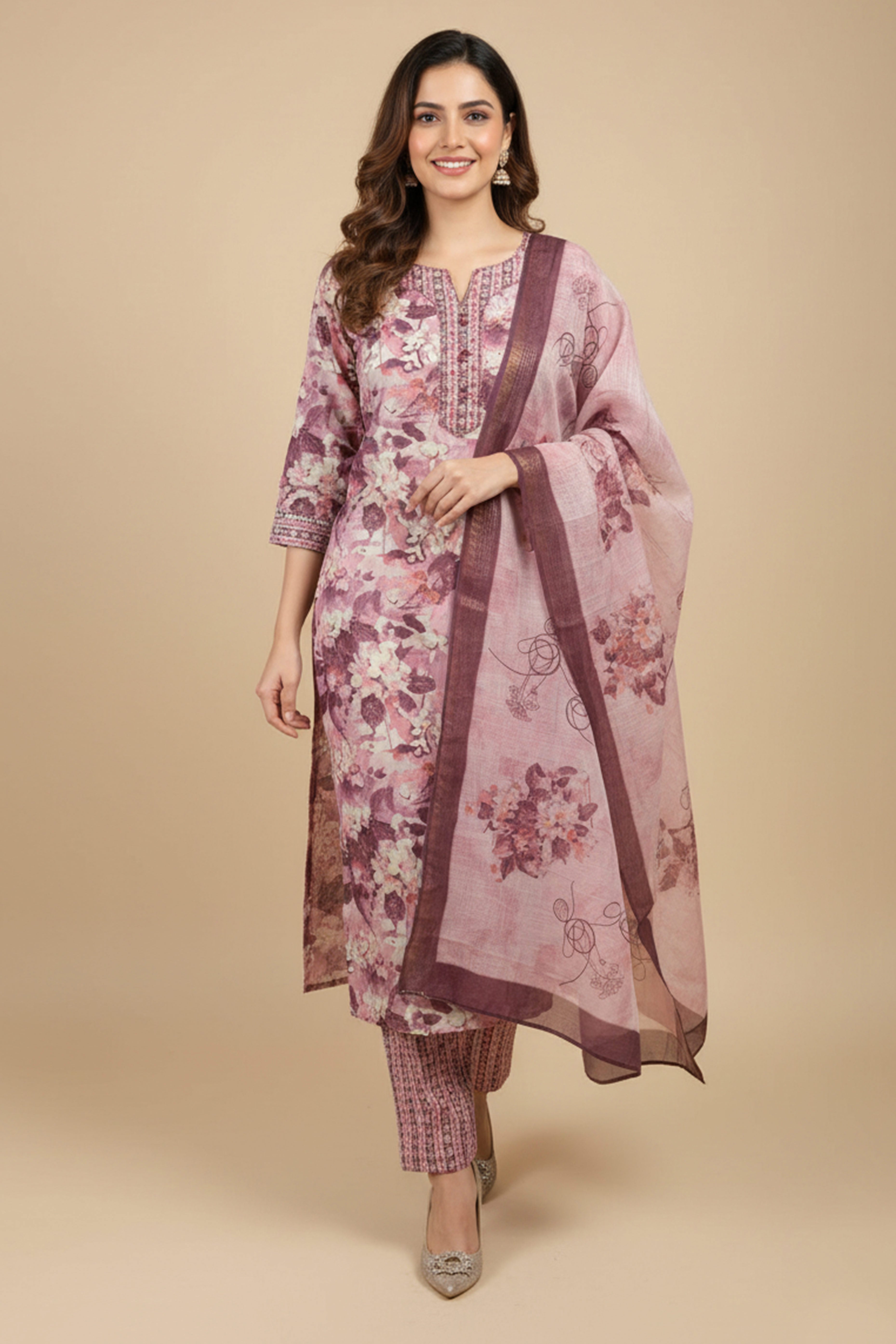 Wine Floral Printed Rayon Capsule Straight Salwar Suit