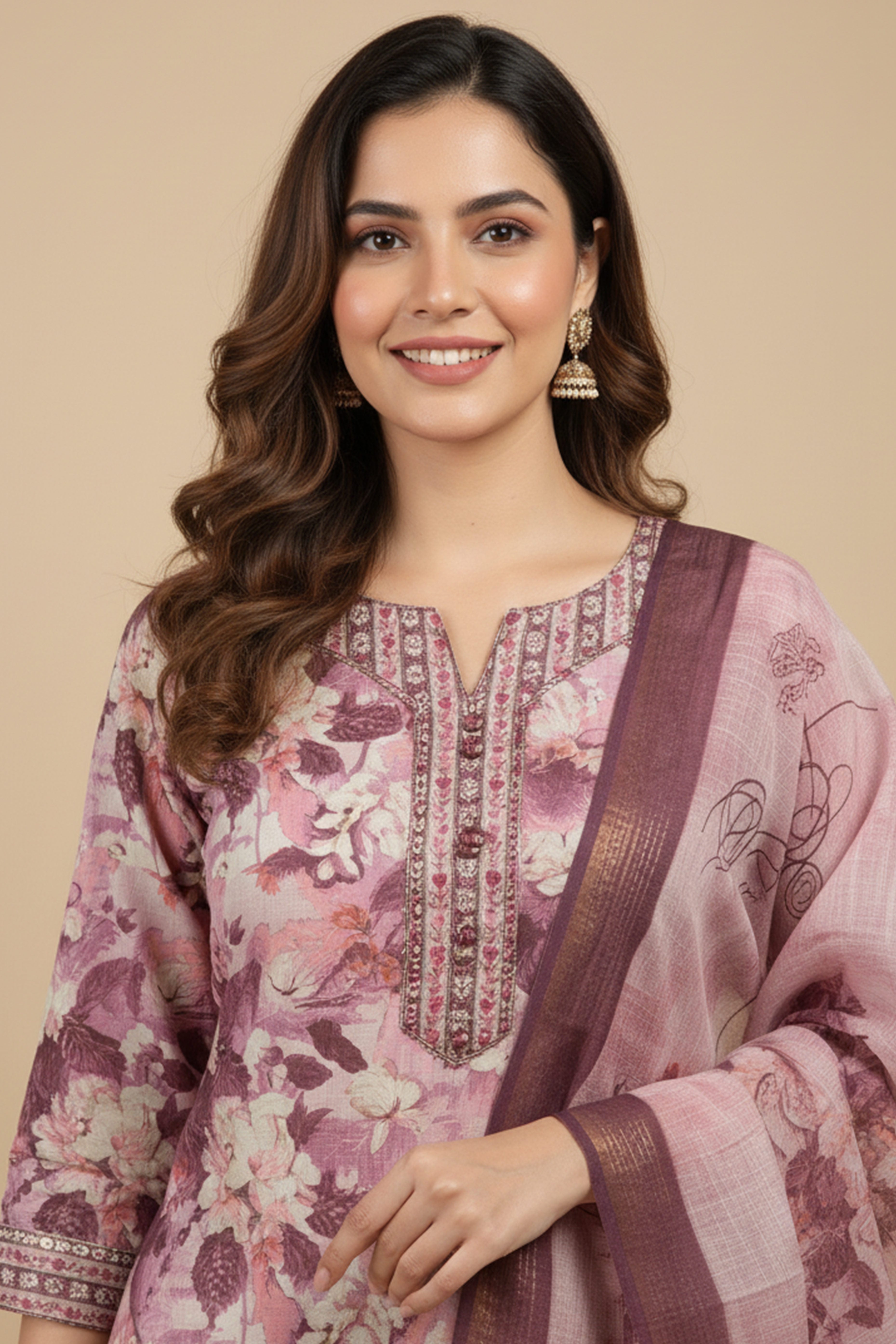 Wine Floral Printed Rayon Capsule Straight Salwar Suit