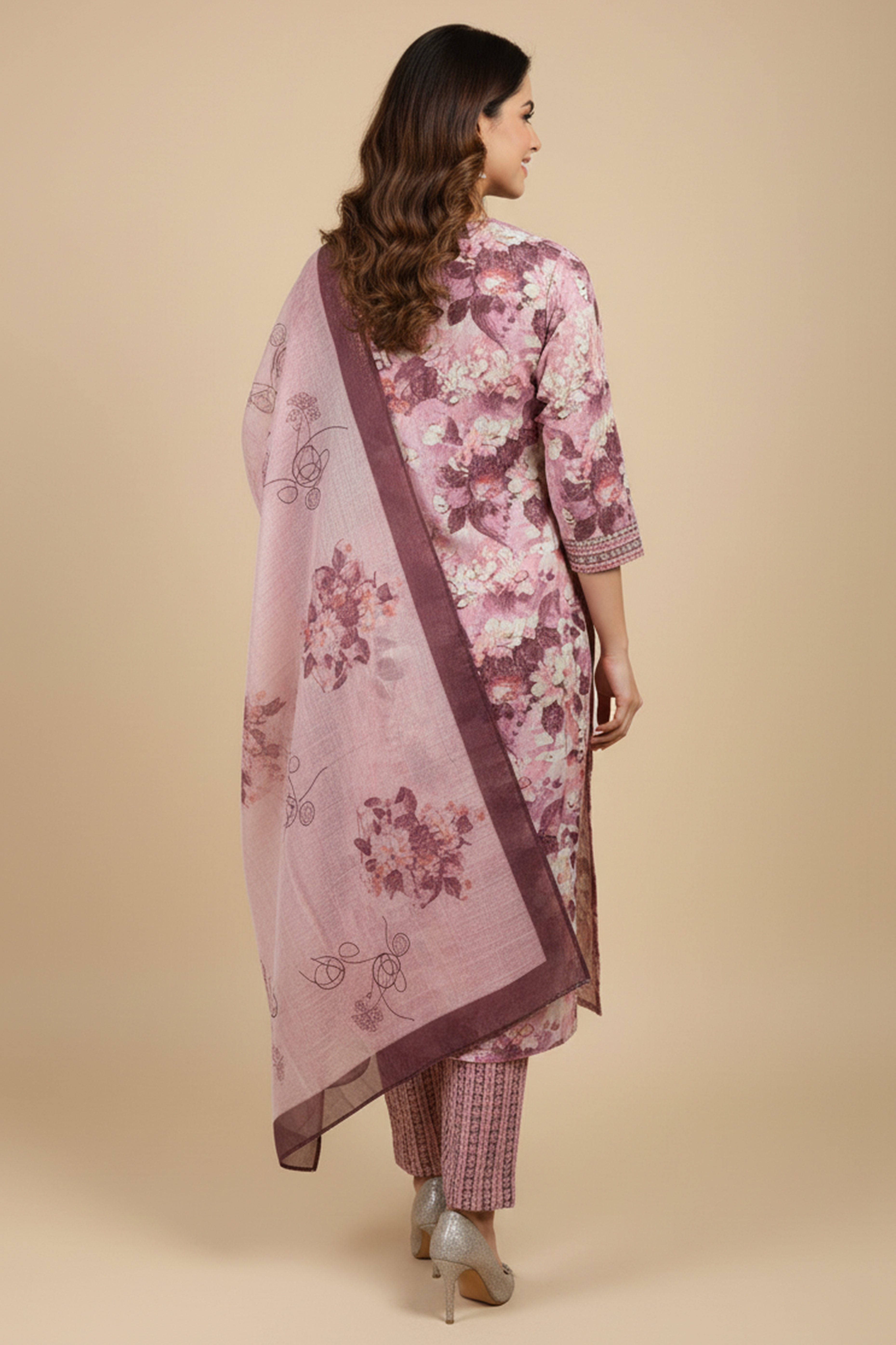 Wine Floral Printed Rayon Capsule Straight Salwar Suit