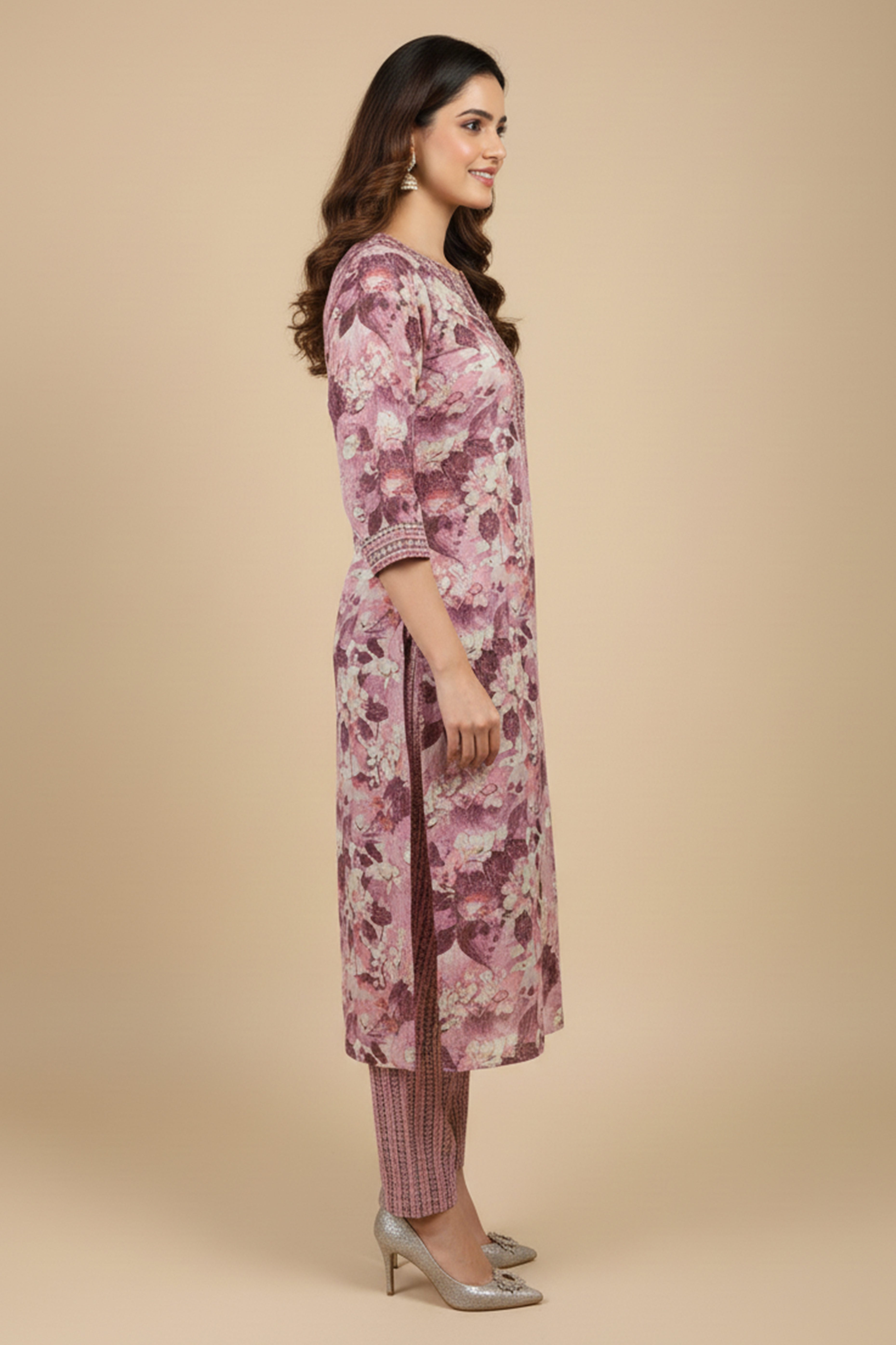 Wine Floral Printed Rayon Capsule Straight Salwar Suit
