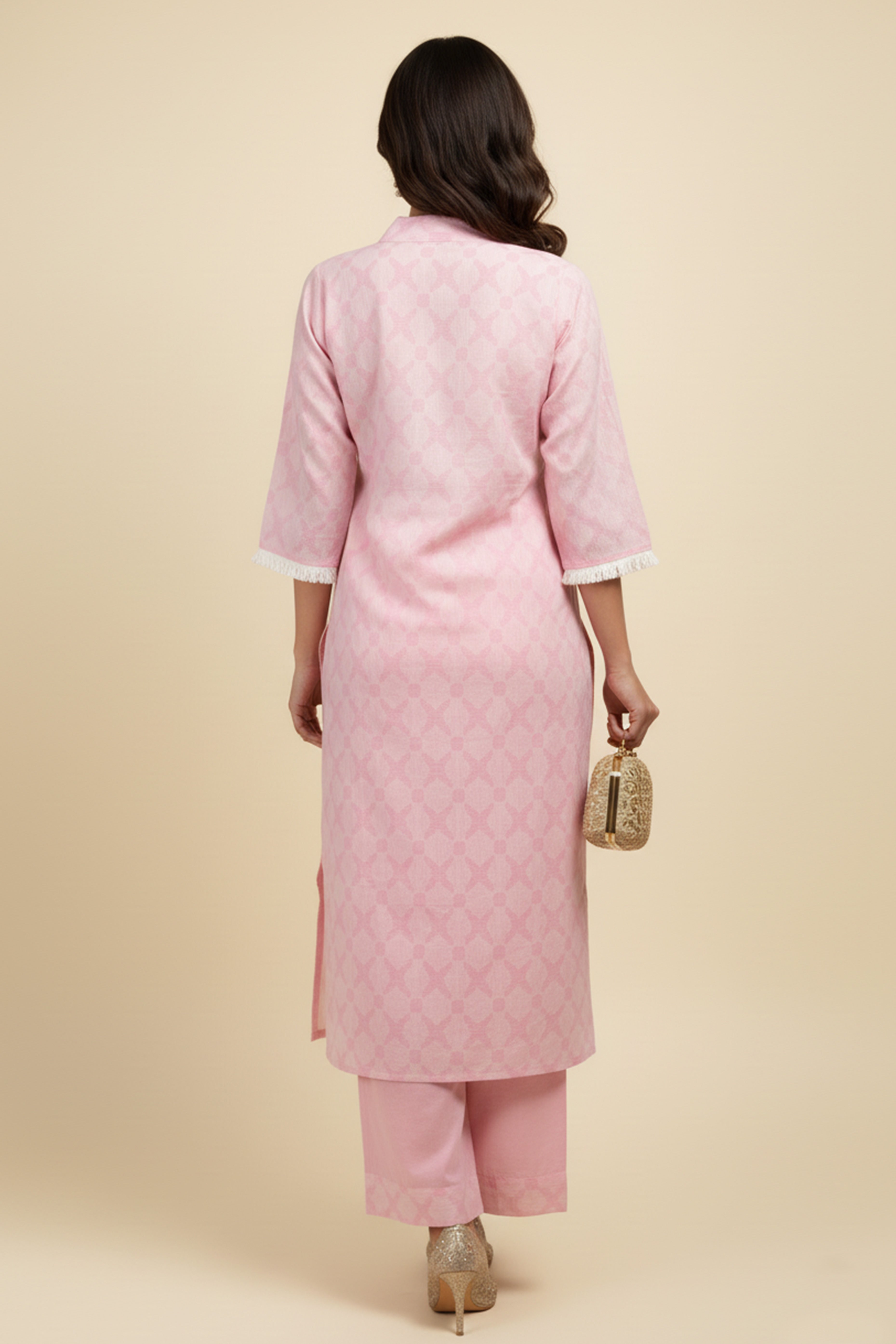 Pink Pure Cotton Two-Piece Set with Embroidered Yoke and Contemporary Print