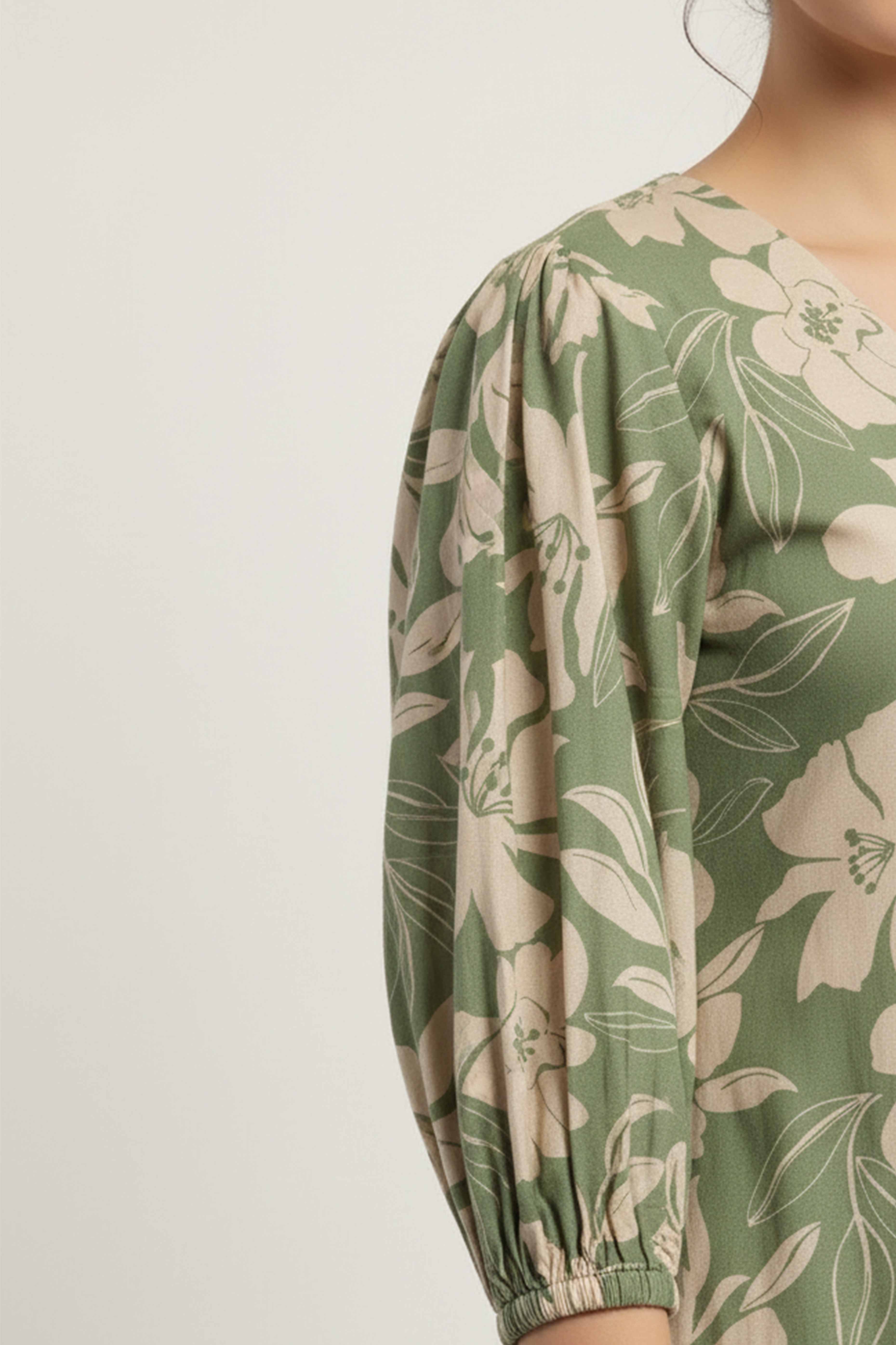 Floral Whisper Green Cotton Flex A-Line Cut Co-Ord Set