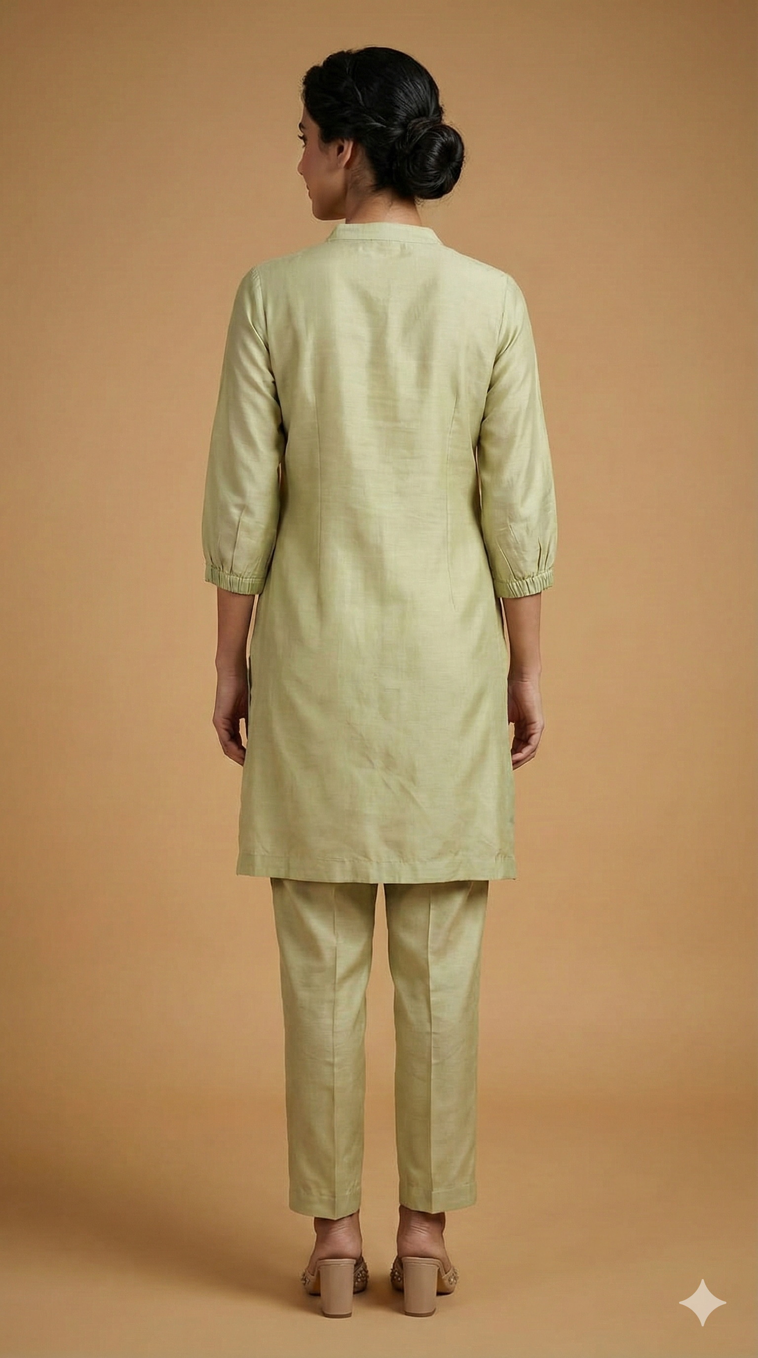 Green Floral Embroidered Chanderi Silk A-Line Top and Bottom Set for Sophisticated Ethnic Styling