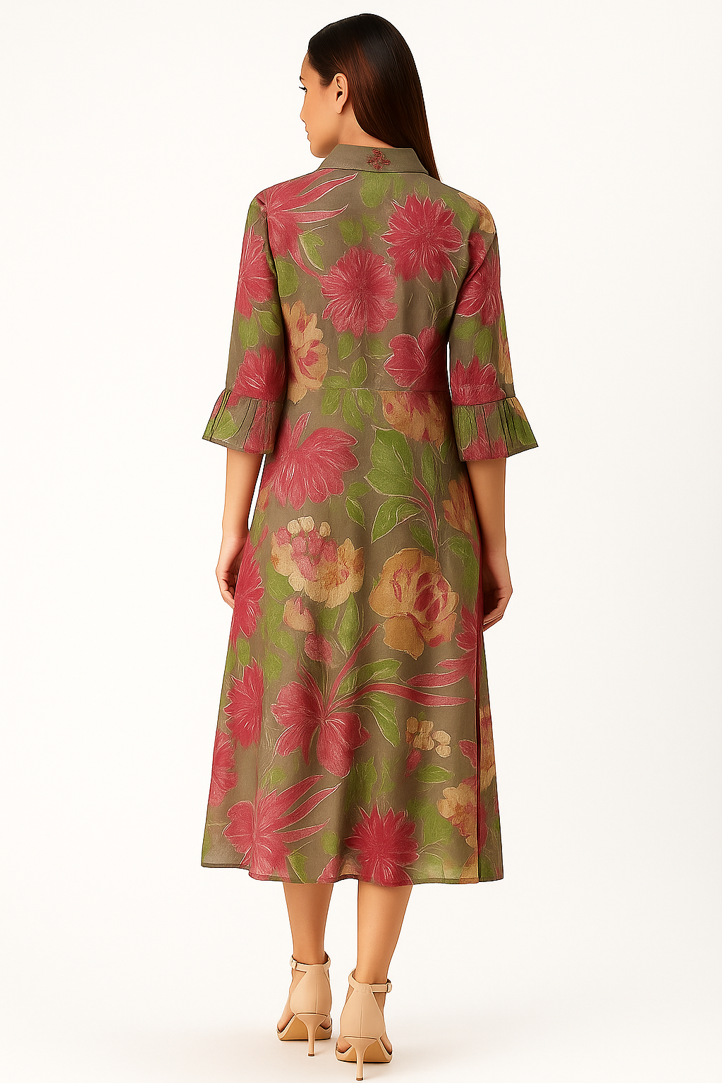 Multicolor Floral Printed Dress Kurti in Soft Muslin with Foil Finish Highlights