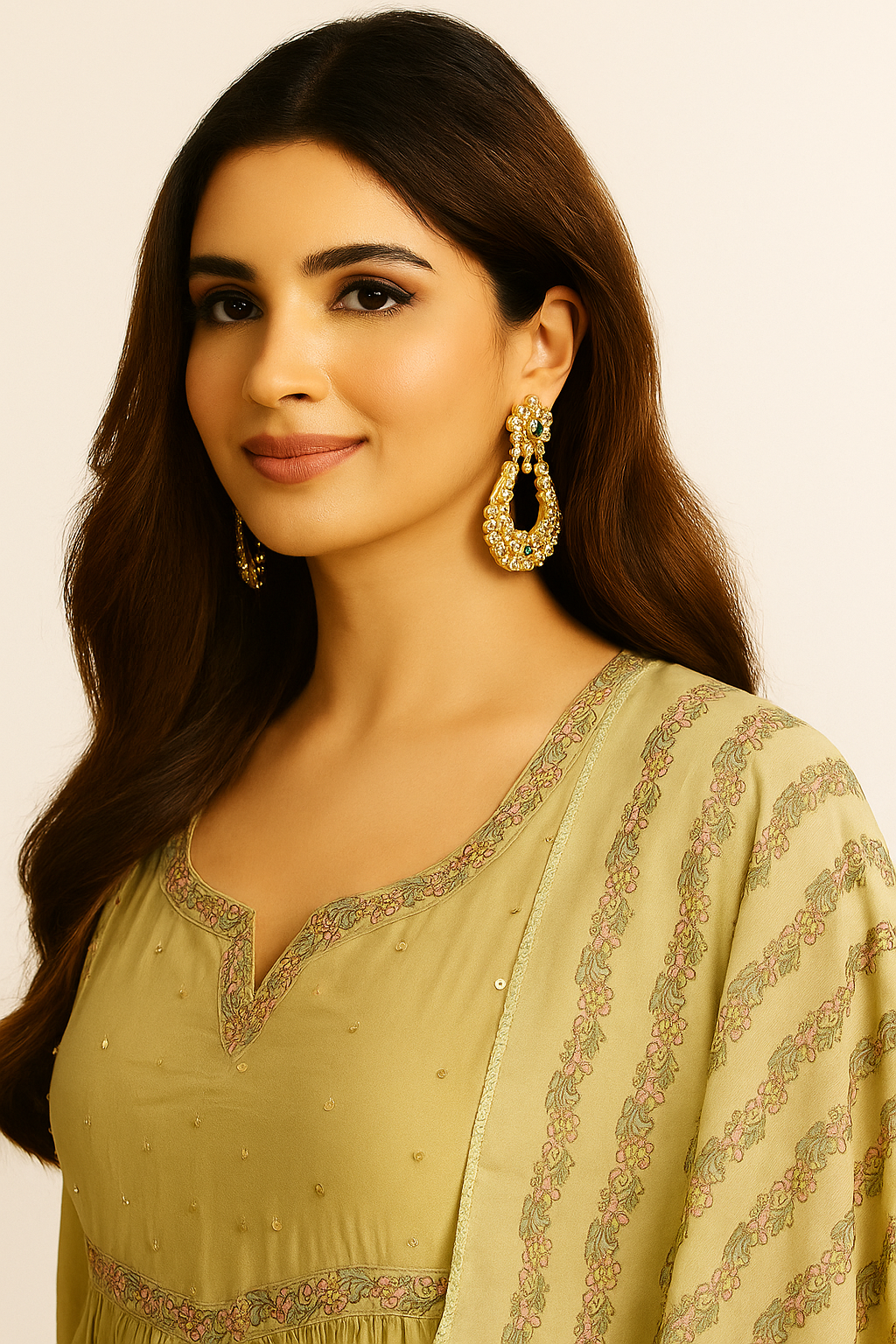 A-Line Salwar Suit in Pista Green Chanderi Silk with Sequins Work