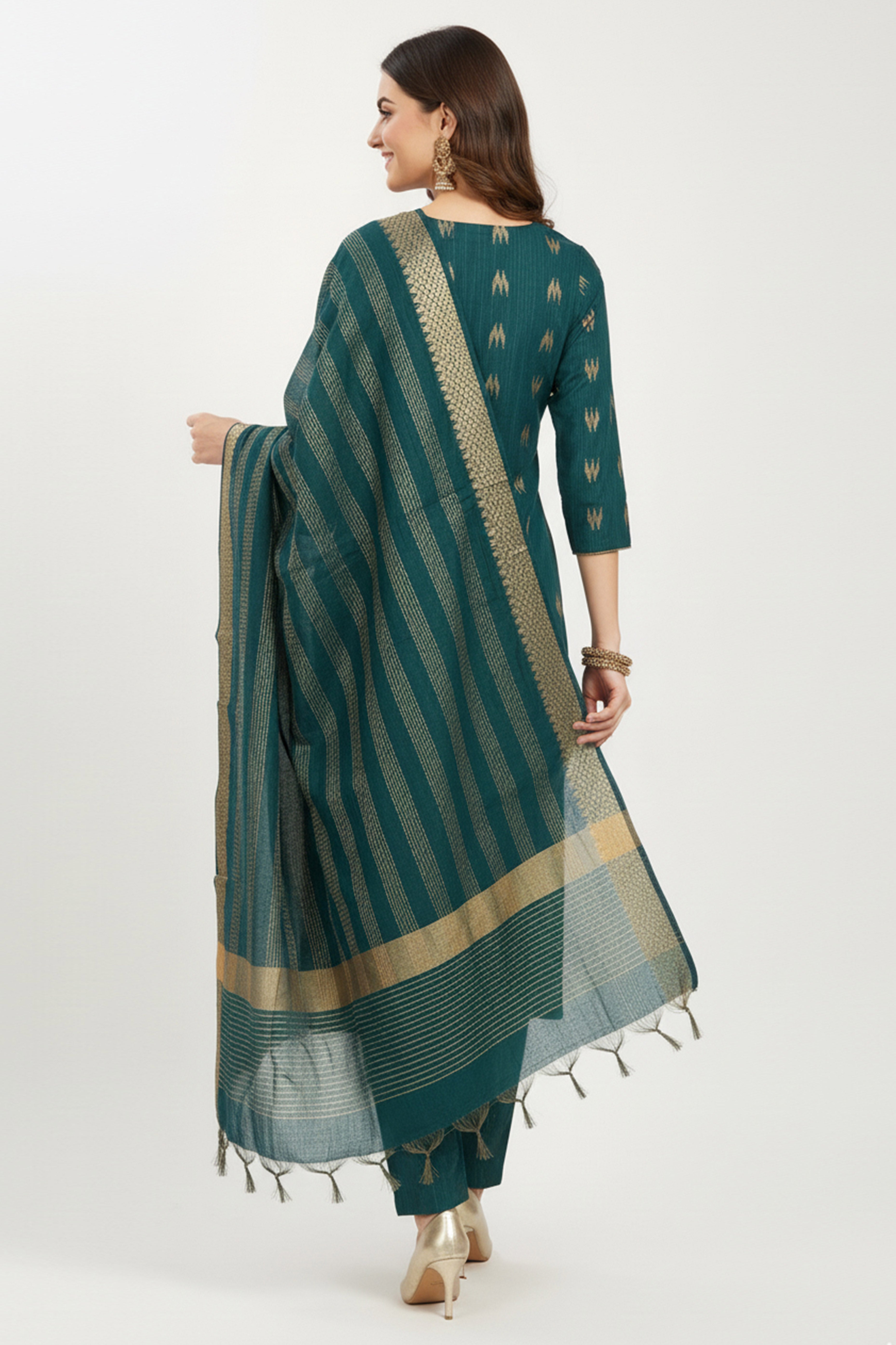 Morpich Blue Handwoven Cotton Straight Suit with Embroidery & Zari Work