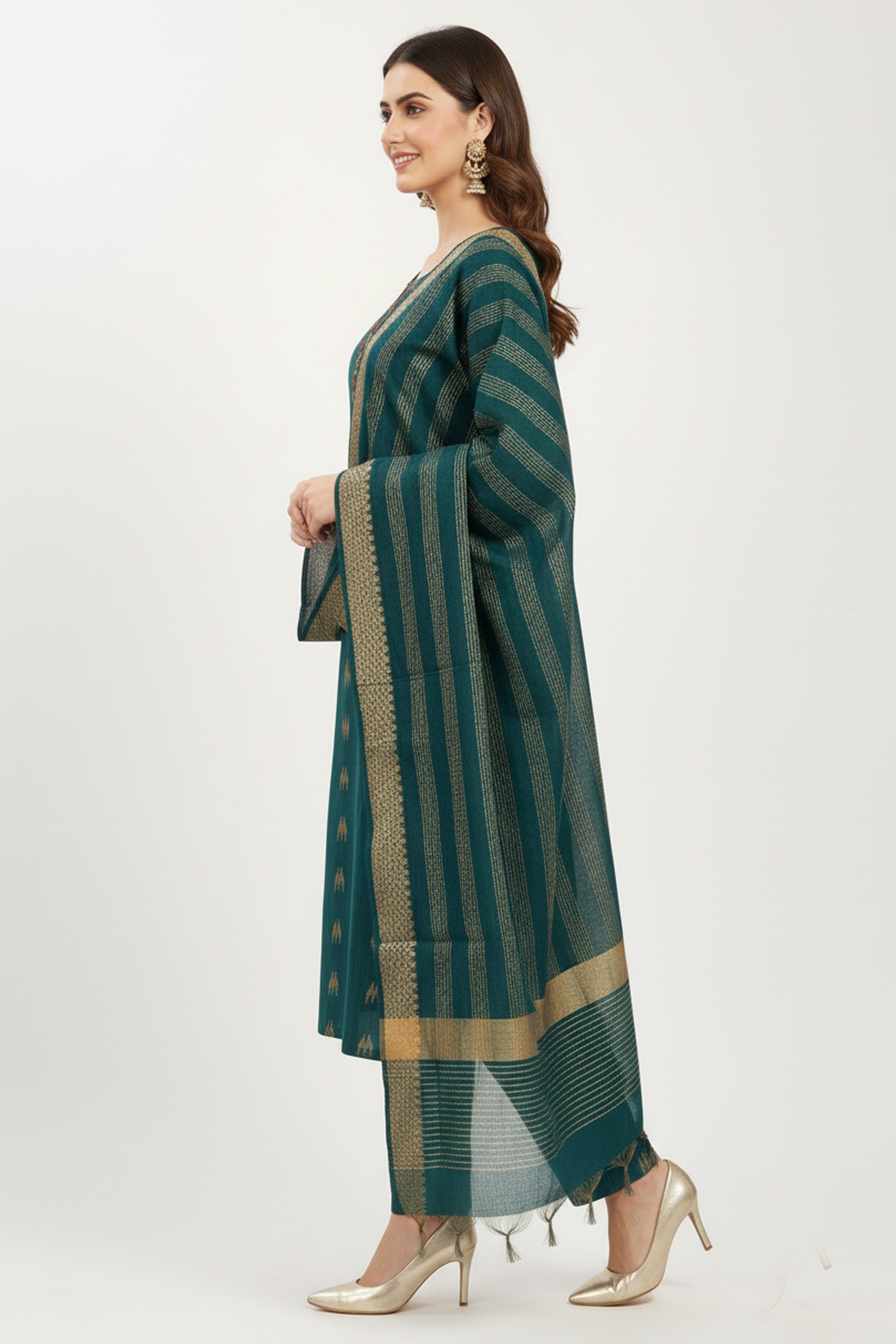 Morpich Blue Handwoven Cotton Straight Suit with Embroidery & Zari Work