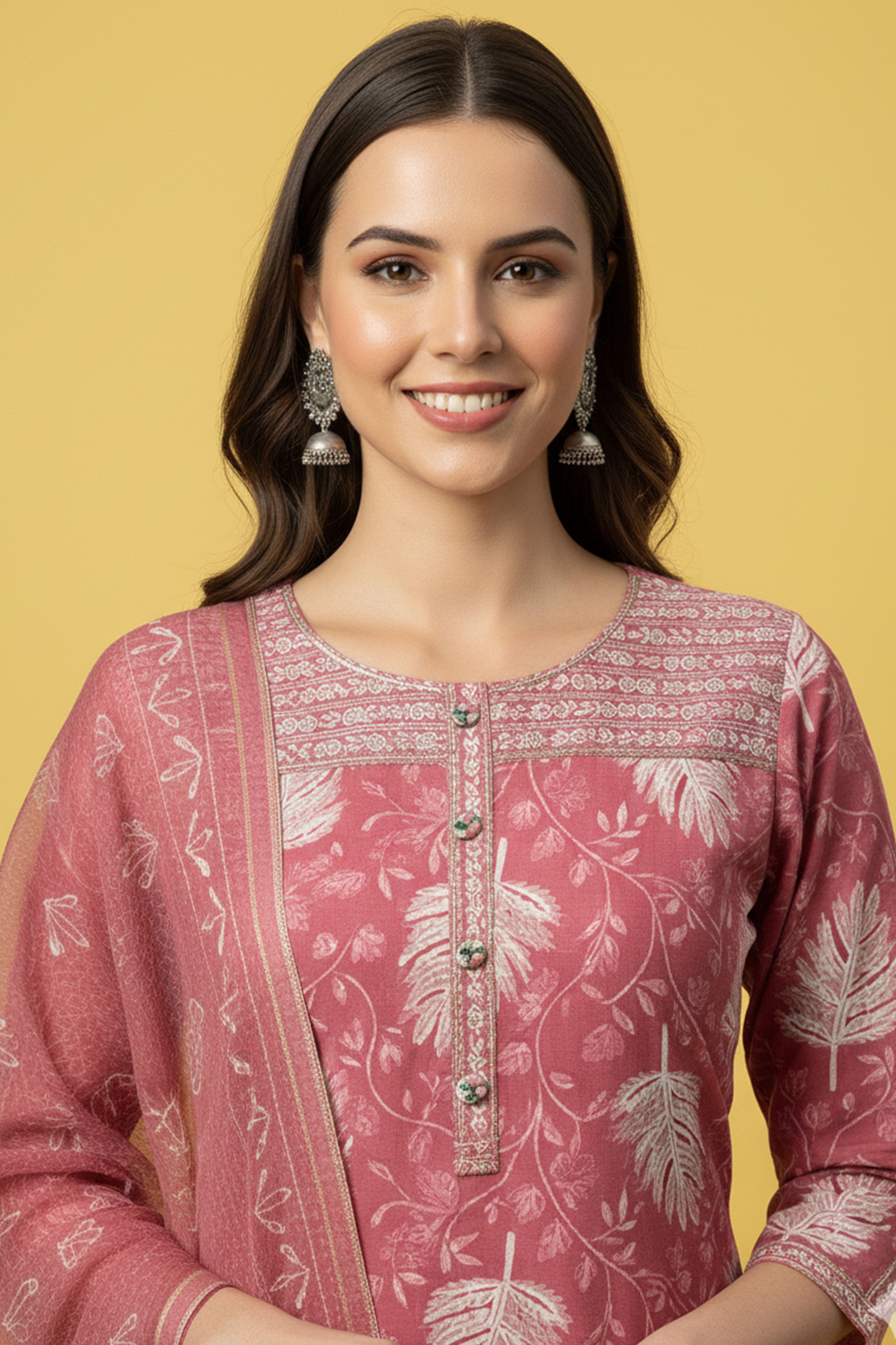 Pink Rayon Straight Suit Set with Subtle Floral Motifs Crafted in Breathable Capsule Rayon