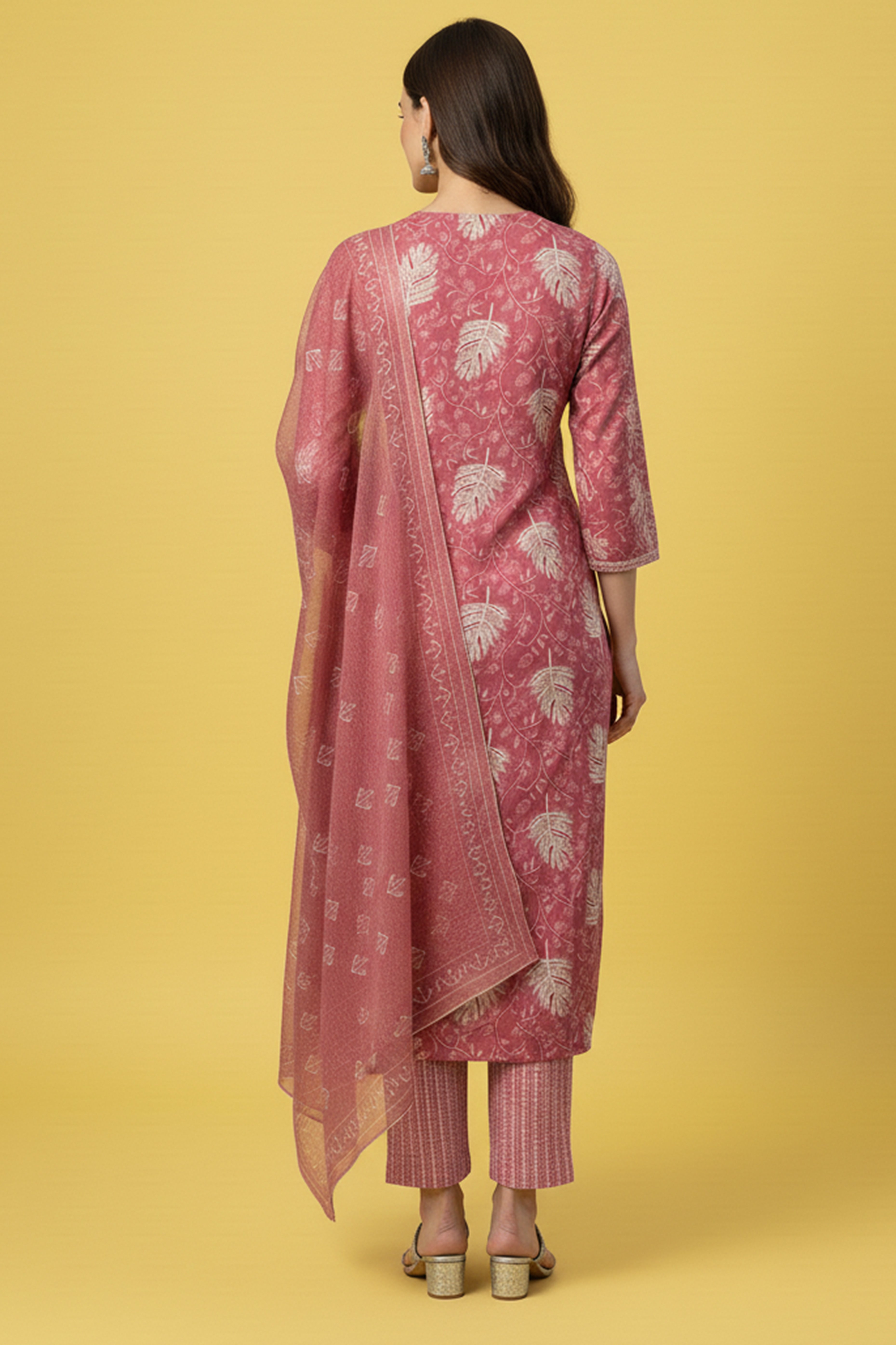 Pink Rayon Straight Suit Set with Subtle Floral Motifs Crafted in Breathable Capsule Rayon