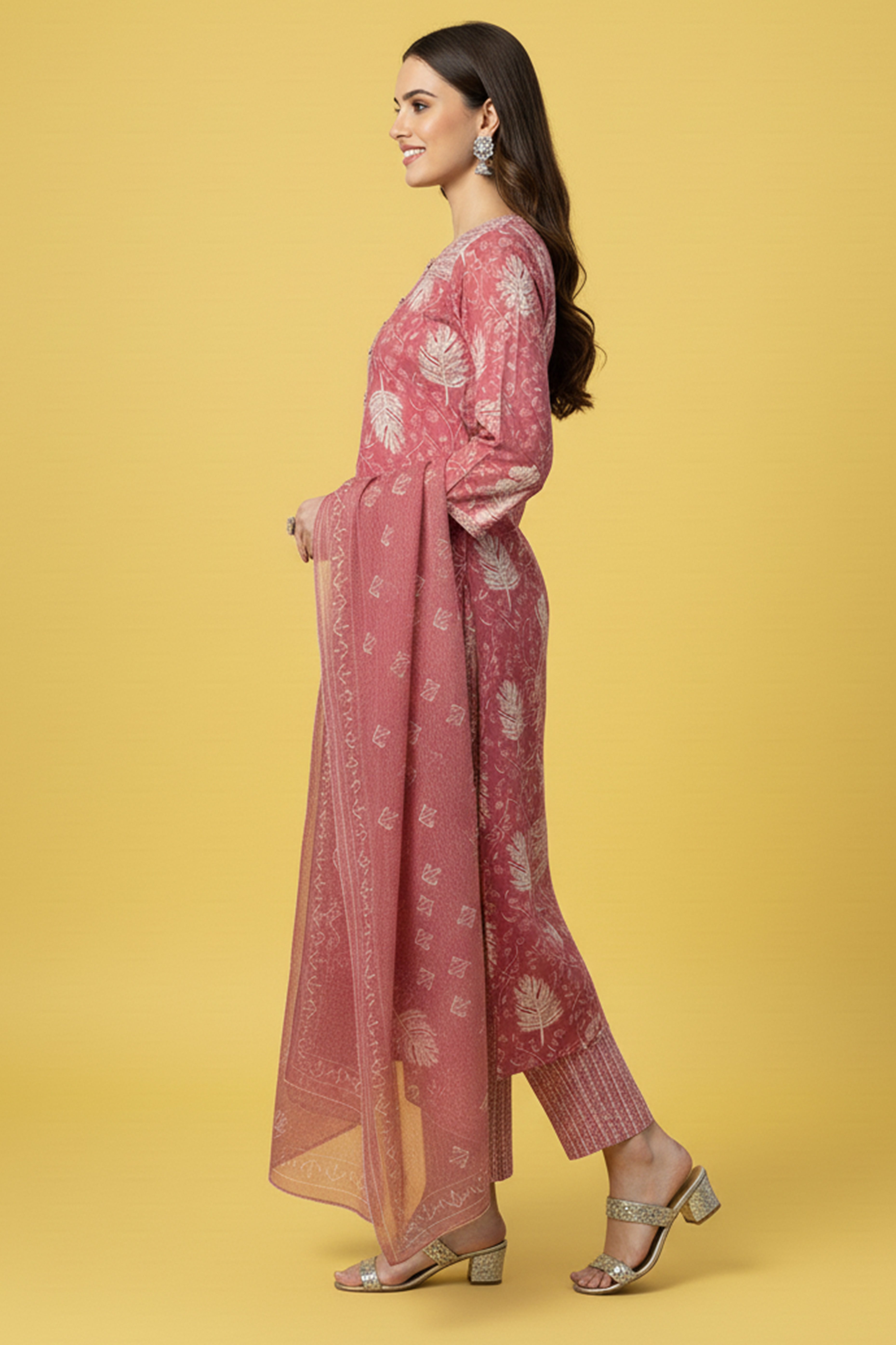 Pink Rayon Straight Suit Set with Subtle Floral Motifs Crafted in Breathable Capsule Rayon