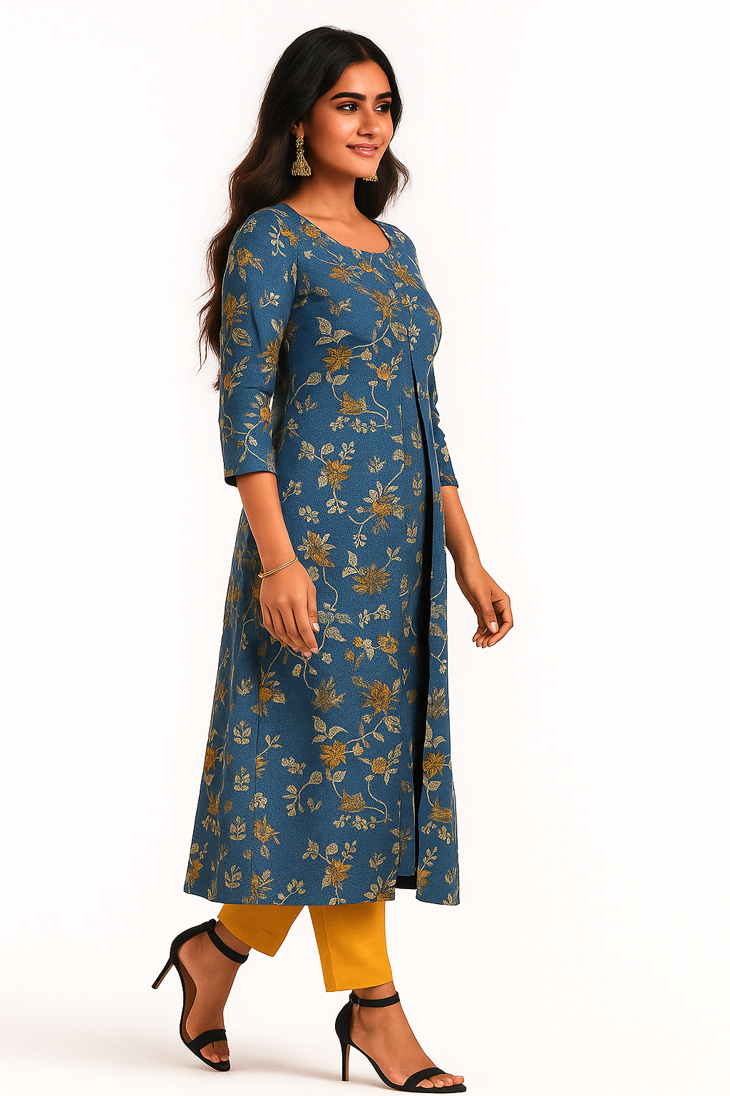 Blue Cotton Top Bottom Set Featuring Floral Prints & Handcrafted Details