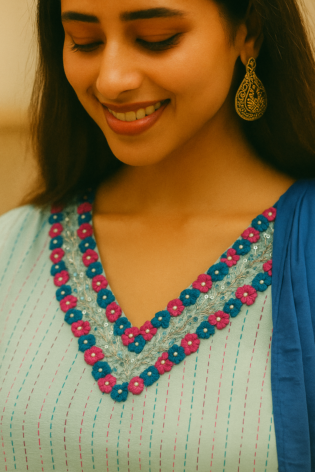 Occasion Wear Light Sea Green Straight Salwar Suit in Muslin with Floral Prints