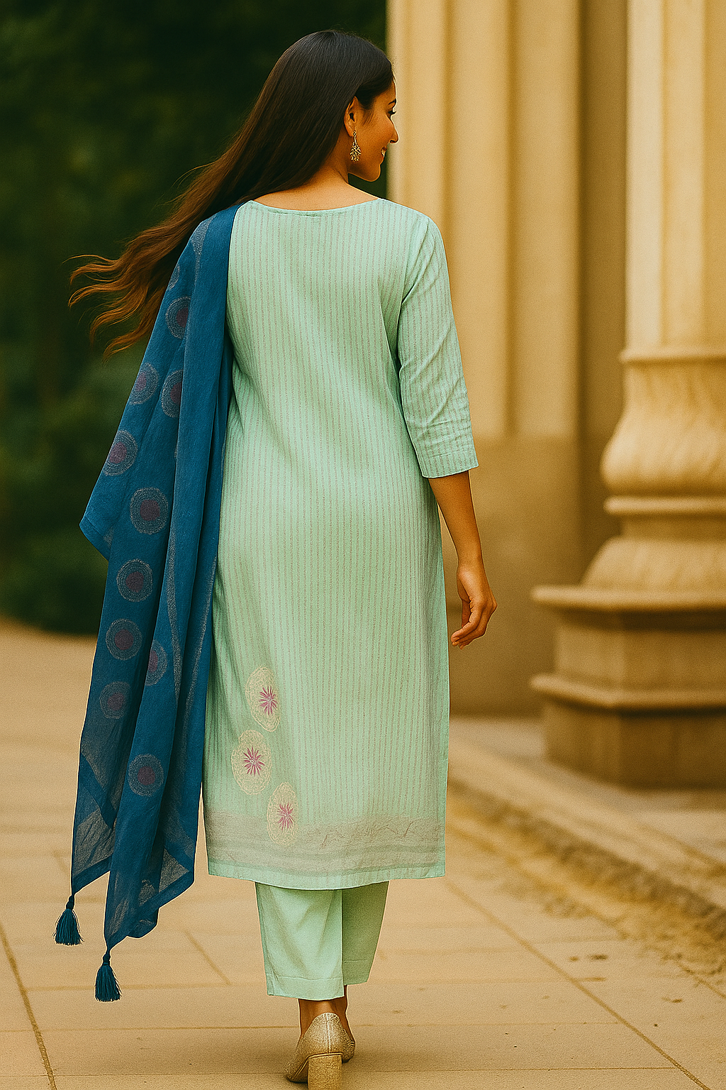 Occasion Wear Light Sea Green Straight Salwar Suit in Muslin with Floral Prints