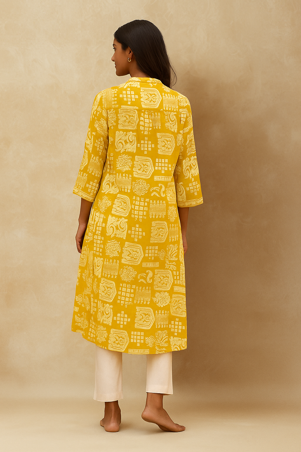 Olive Handblock Printed Pure Cotton A-Line Kurti