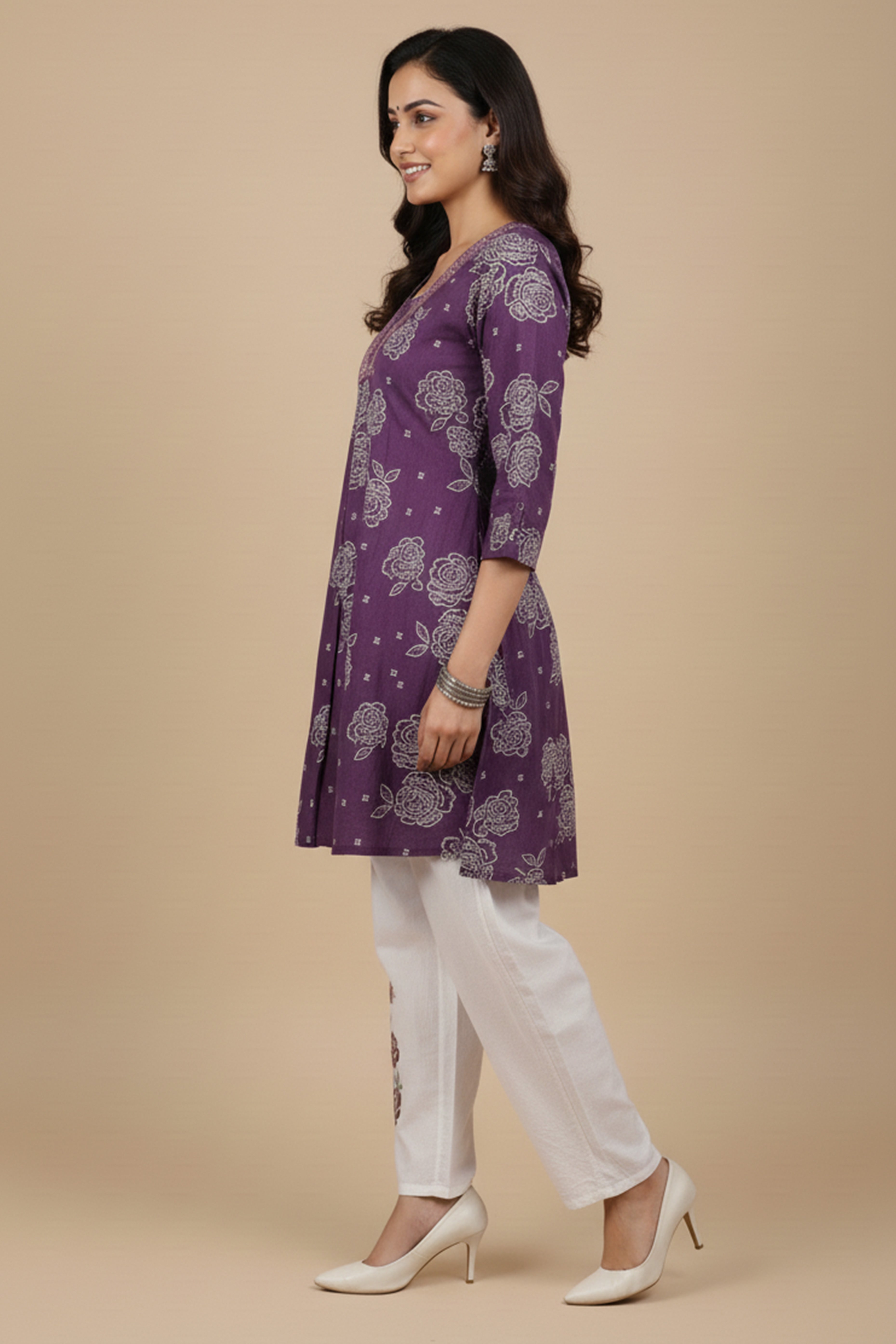 Purple Pure Cotton Flex Top Bottom Suit Set Featuring Bandhani Design