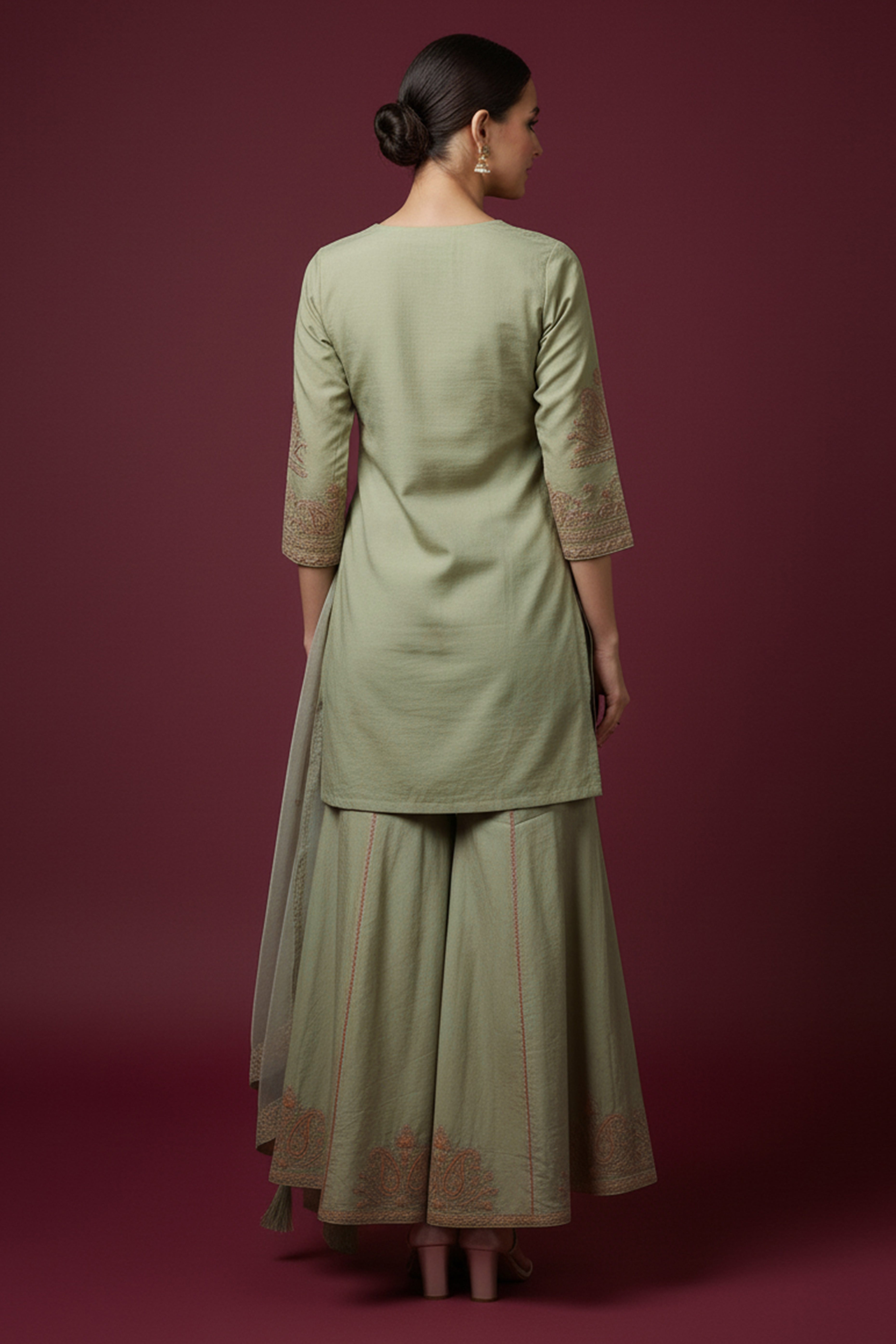 Pista Green Heavy Thread Embroidered Chanderi Silk Suit for Festive & Party Wear