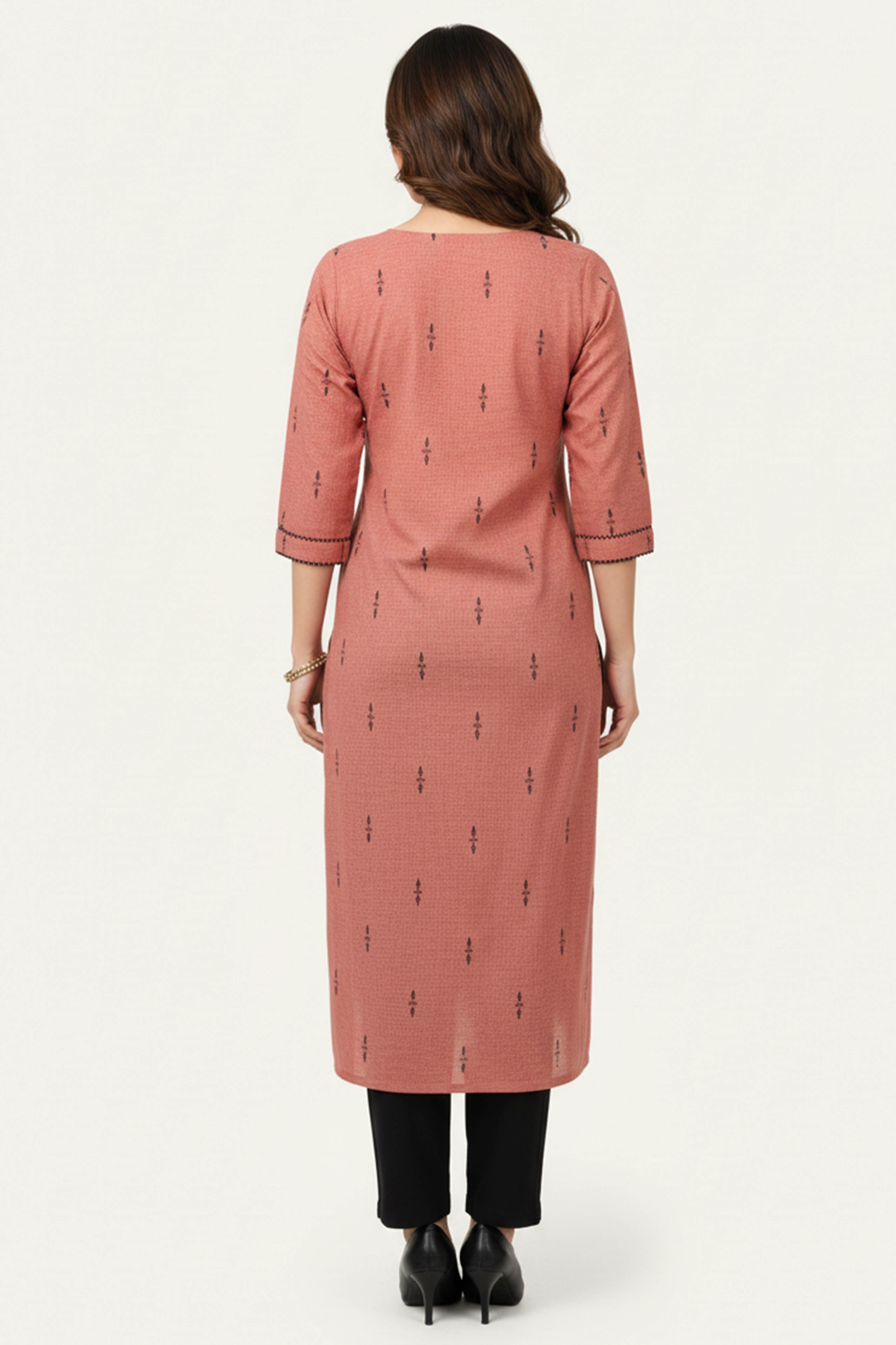 Rust Woven Design Pure Cotton Straight Kurti