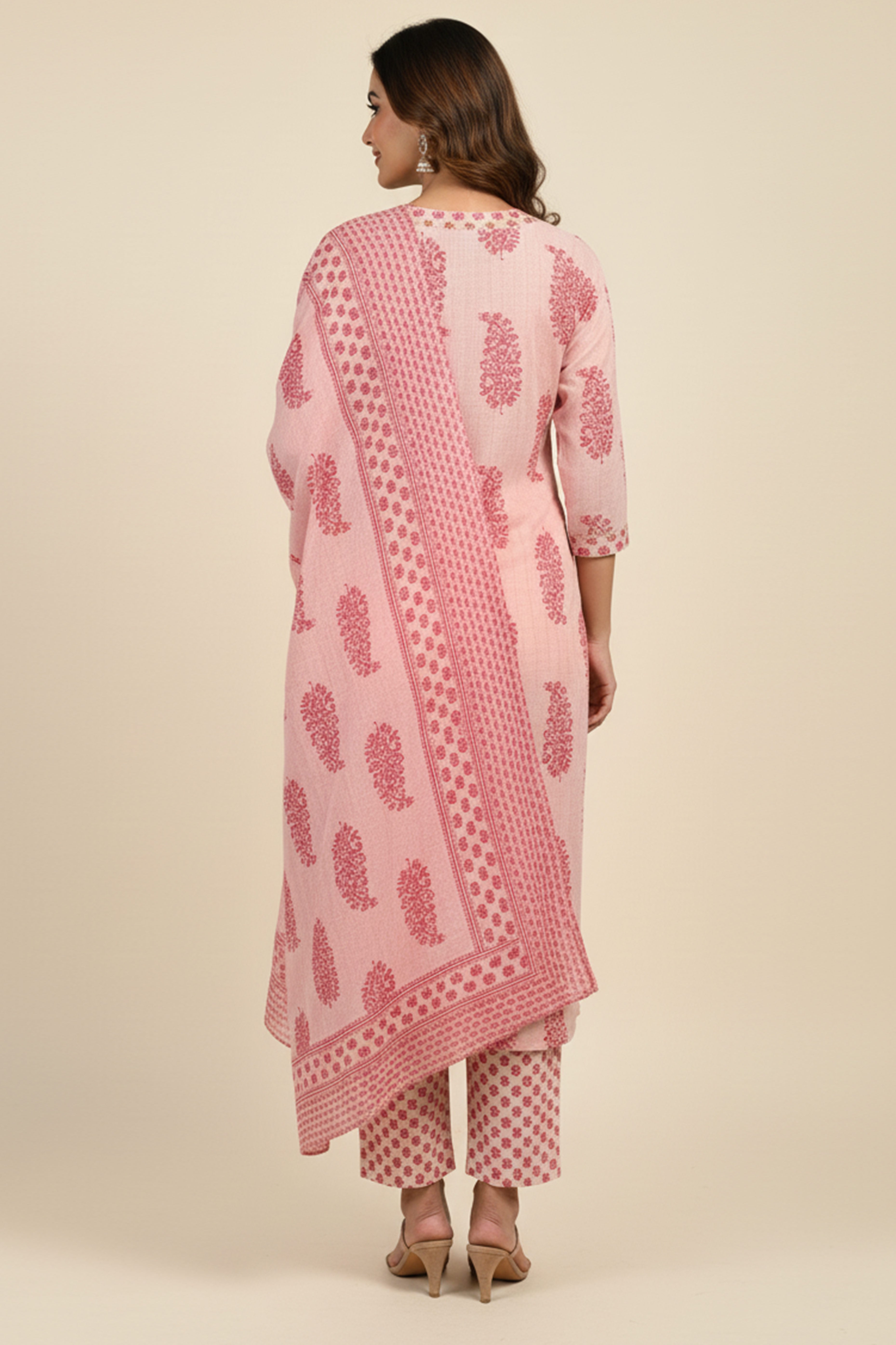 Chic Reddish Pink Straight Cut Salwar Suit Embellished With Sequin Embroidery & Intricate Prints