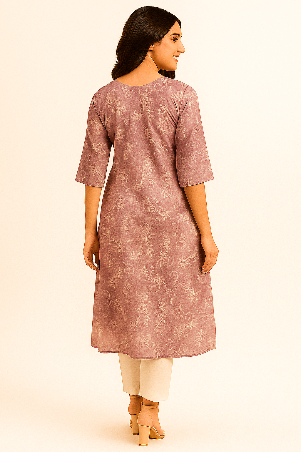 Lavender Viscose Kurti Featuring Shimmering Floral Foil Print