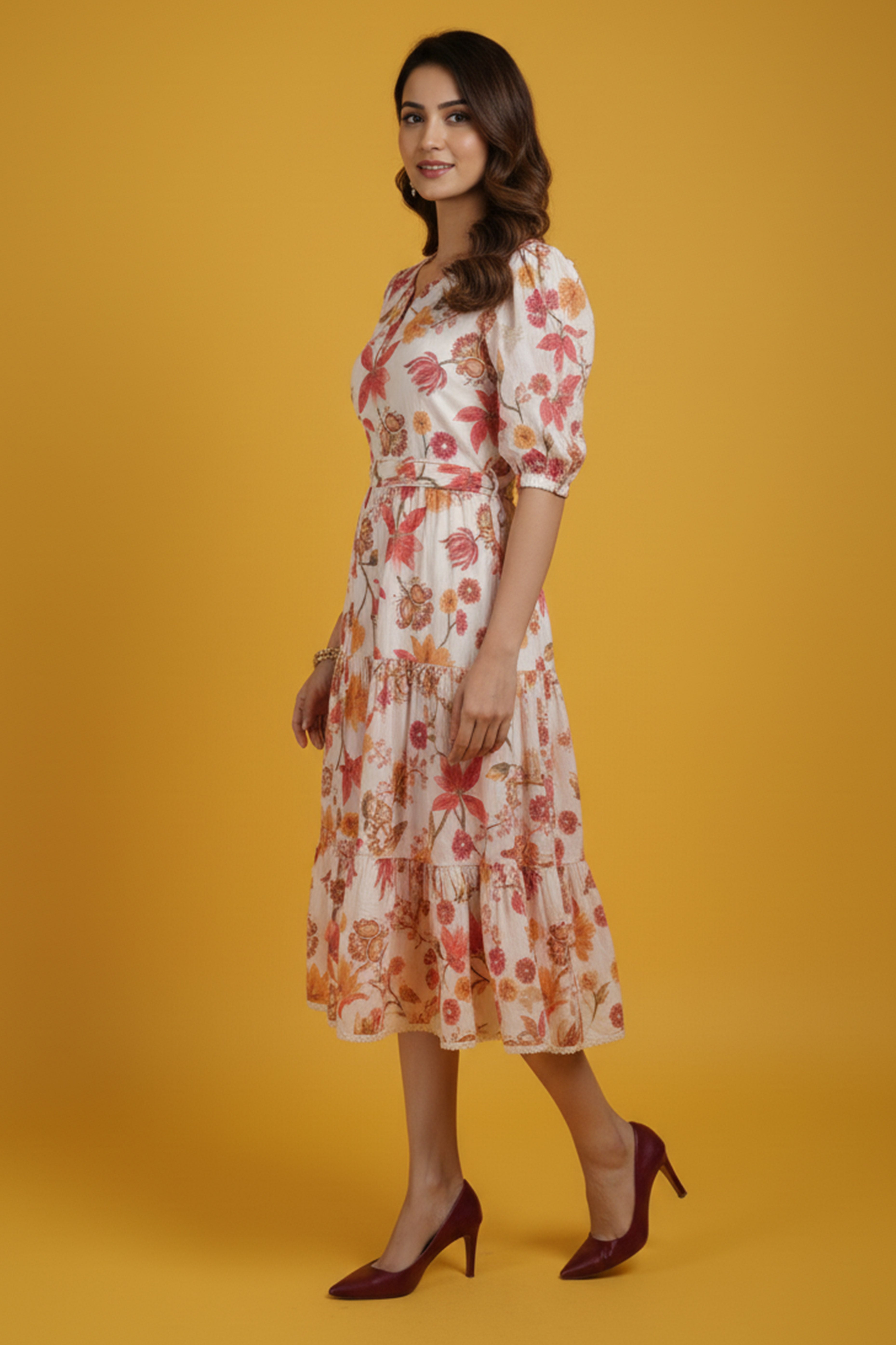 Trendy White Pure Cotton Maxi Dress Featuring Delicate Floral Prints