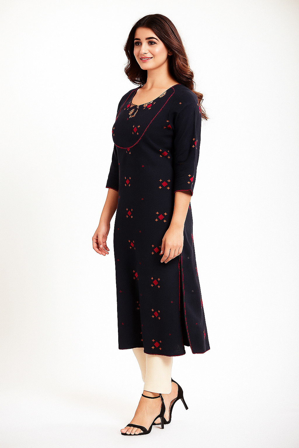Dark Blue Handloom Cotton Woven Kurti in Elegant A-Line Silhouette