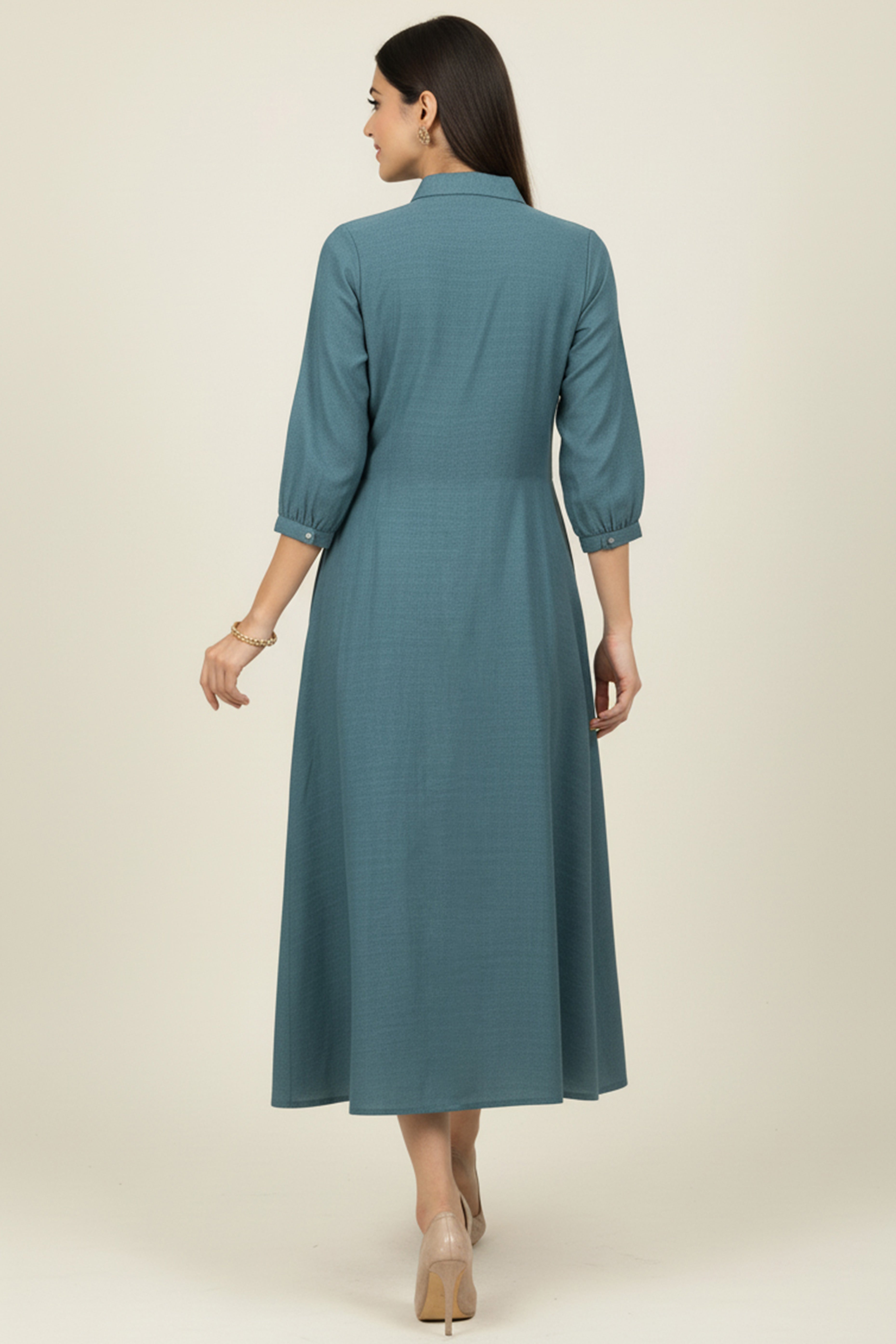 Elegant Teal Twill Cotton Dress Kurti with Delicate Floral Embroidery