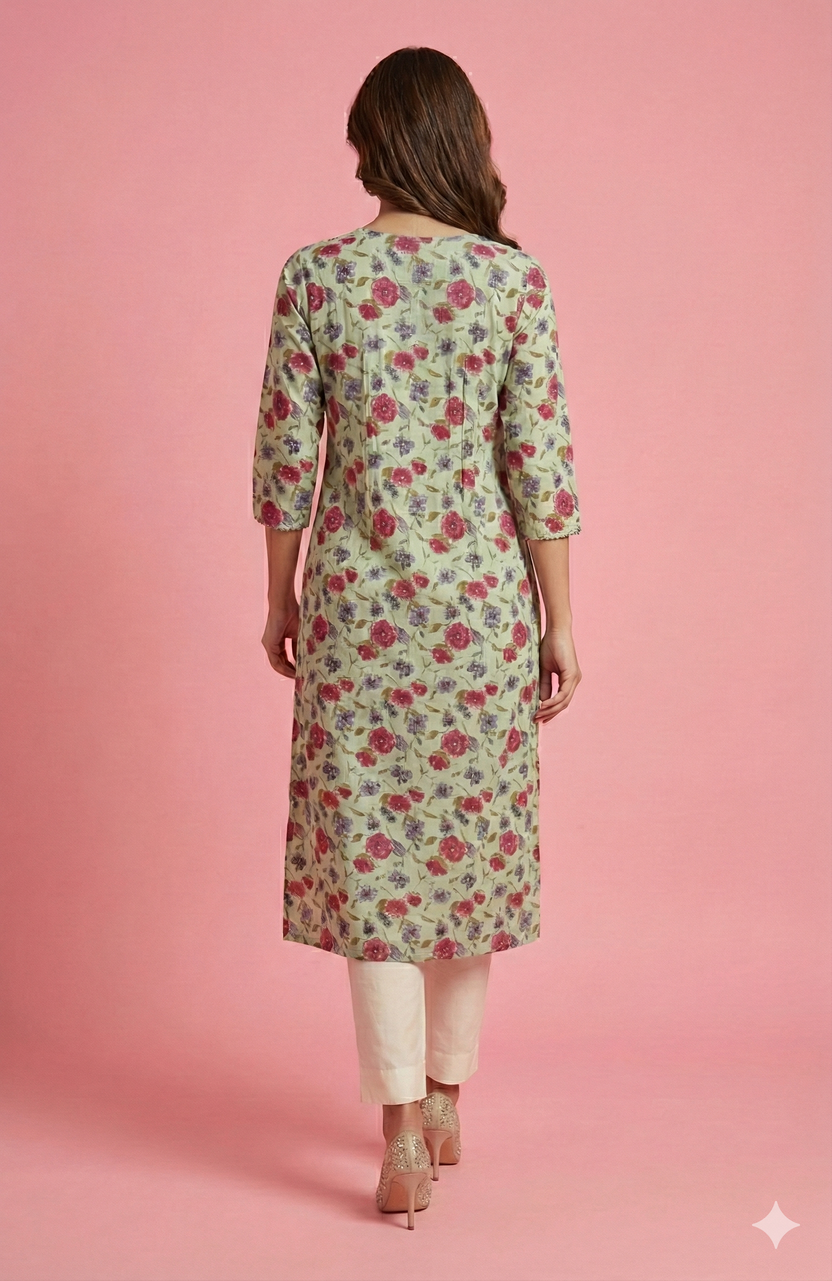 Sea Green Breathable Pure Cotton Kurti Adorned with Delicate Floral Prints