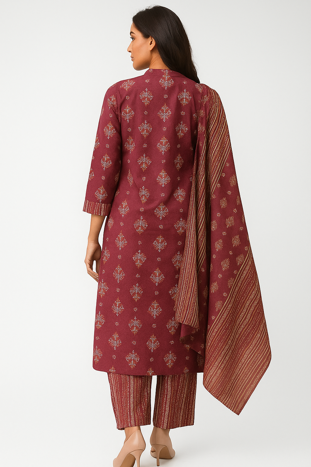 Pure Cotton Maroon Ethnic Suit Featuring All-Over Floral Motifs