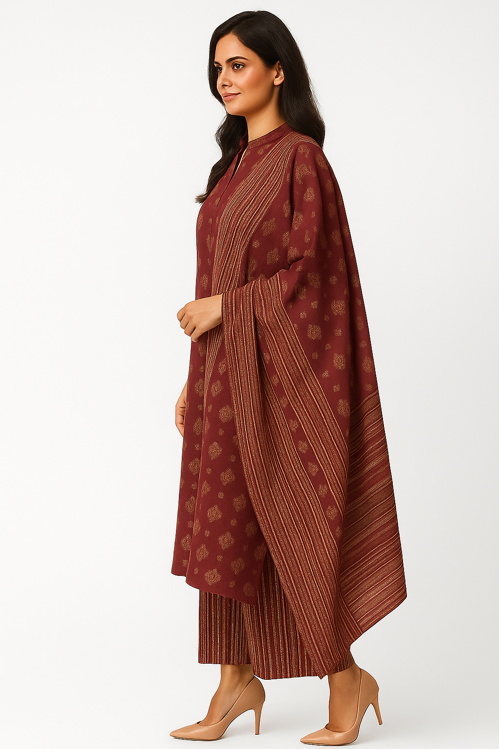 Pure Cotton Maroon Ethnic Suit Featuring All-Over Floral Motifs