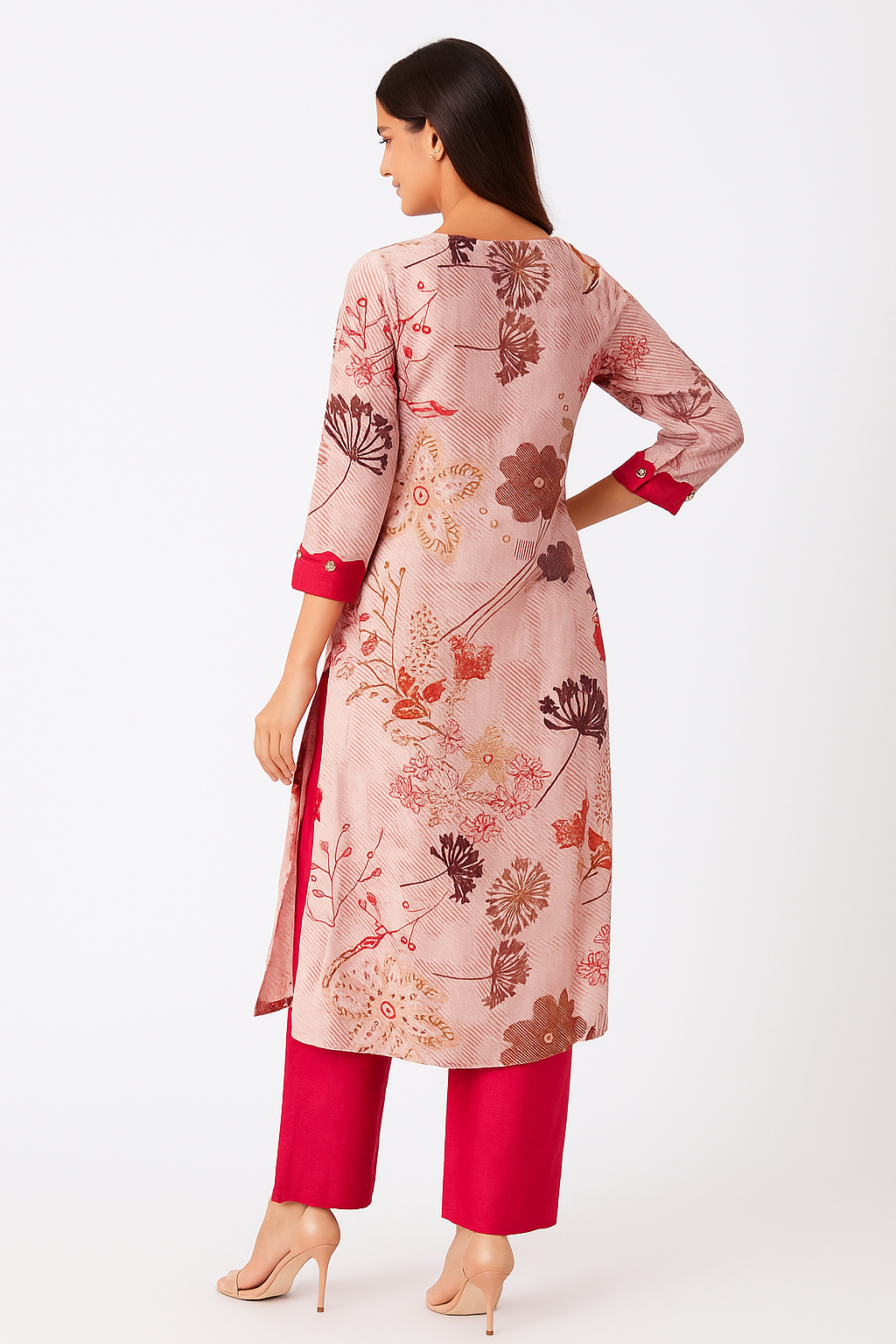 Baby Pink Salwar Suit in Viscose Slub Blend with Floral & Handwork Highlights