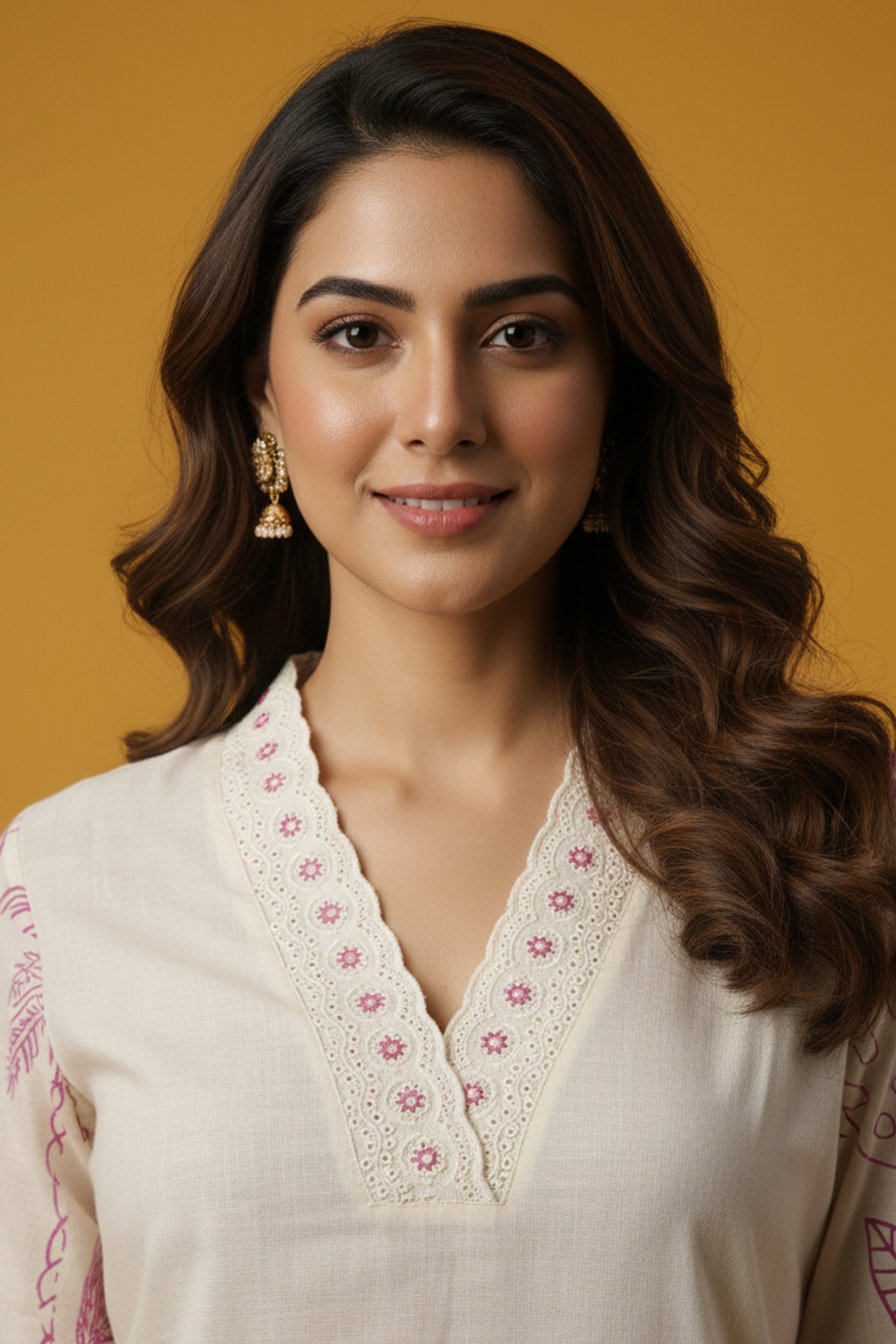 Off White Straight Co-ord in Cotton Flex with Floral Design