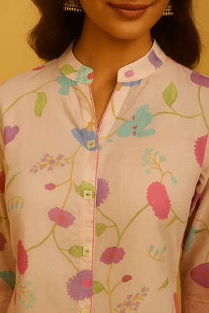Casual Wear Baby Pink Muslin Shirt with Floral Pattern