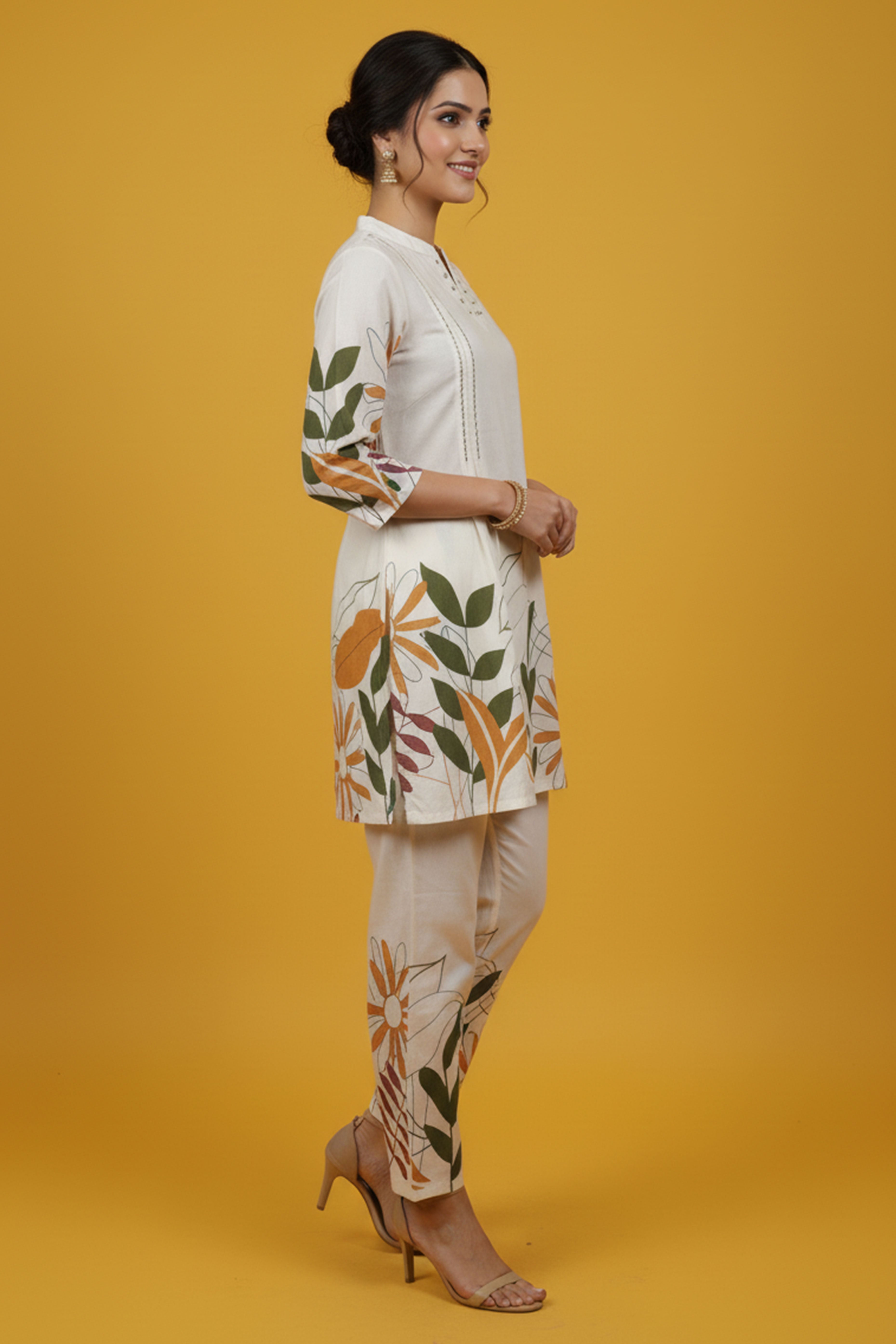 Chikoo Floral Printed Pure Cotton Suit Set Designed for Classic Party & Ethnic Wear