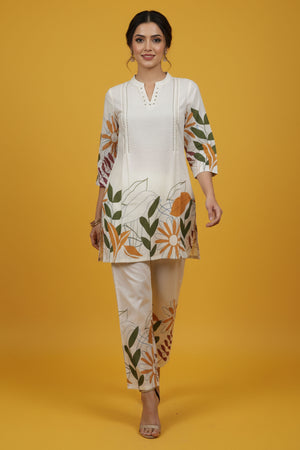 Chikoo Floral Printed Pure Cotton Suit Set Designed for Classic Party & Ethnic Wear