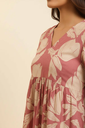 Chic Pink Pure Cotton Midi Dress with Delicate Floral Print