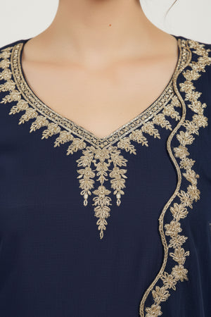 Sophisticated Navy Blue Viscose Palazzo Suit With Glittering Floral Sequin Embroidery