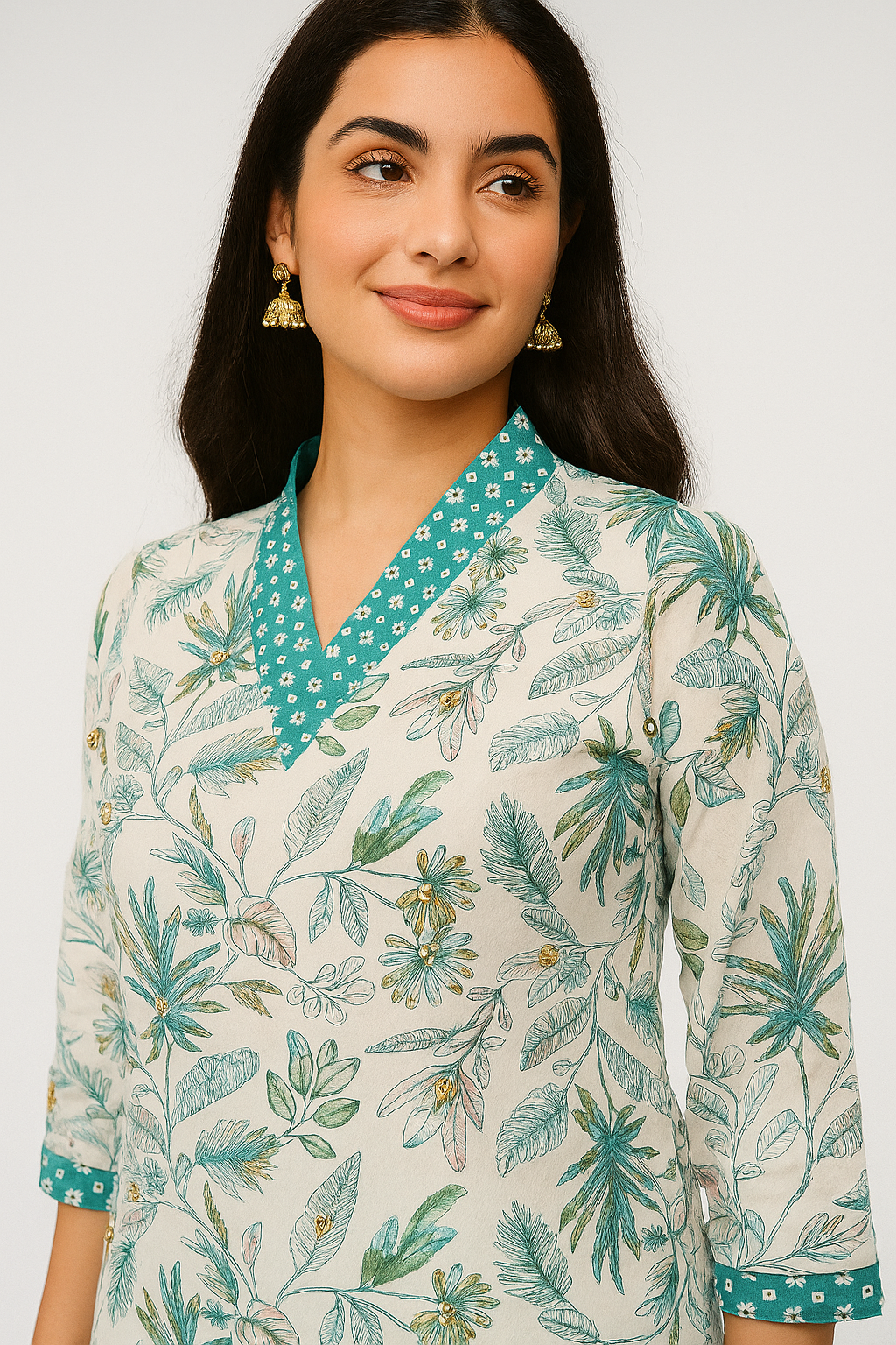 Graceful White Floral Printed Straight Cut Rayon Salwar Suit With Hand Work