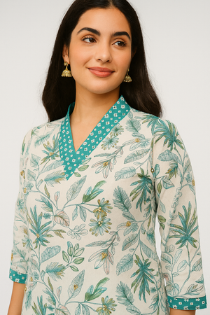 Graceful White Floral Printed Straight Cut Rayon Salwar Suit With Hand Work