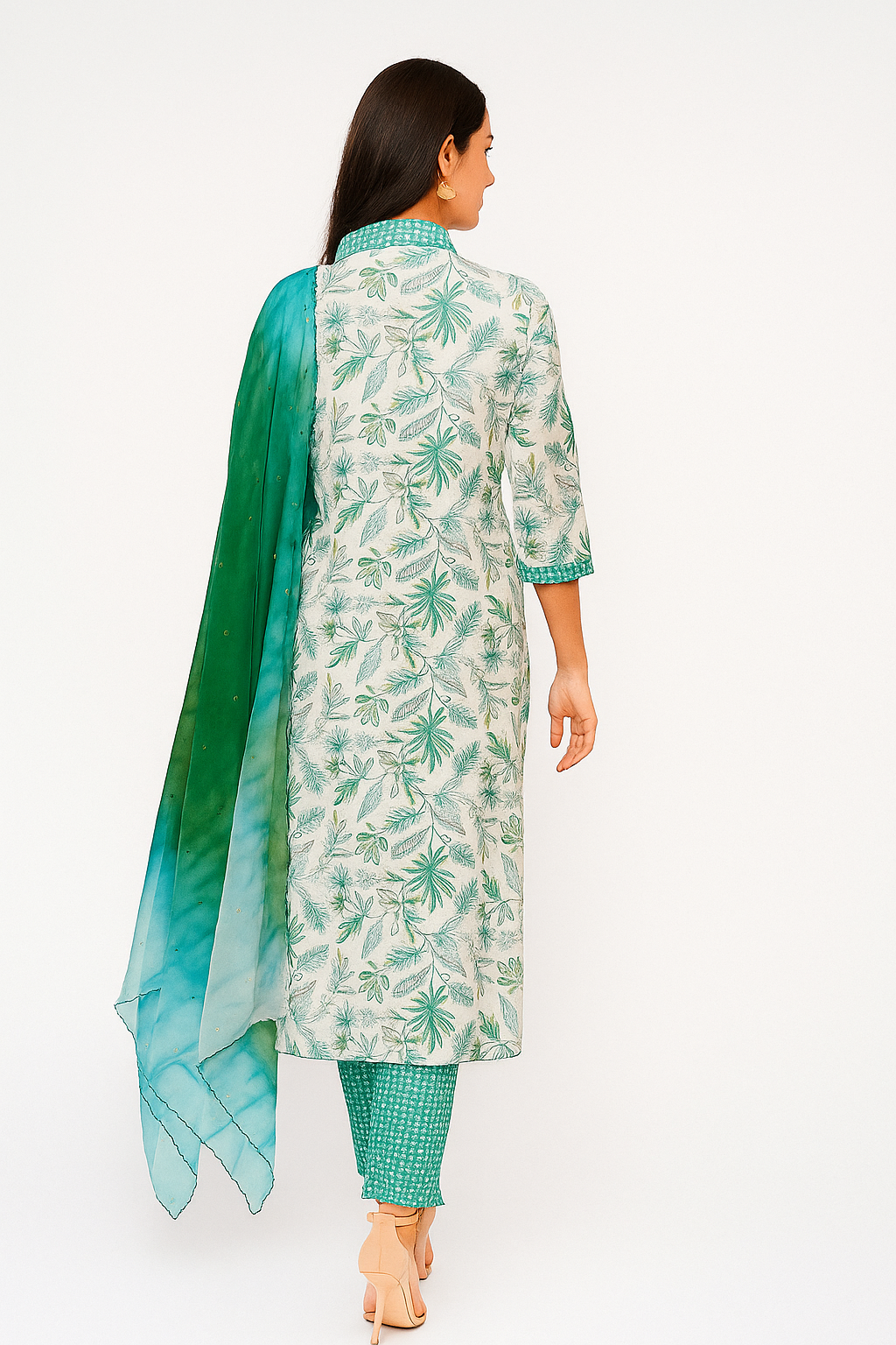 Graceful White Floral Printed Straight Cut Rayon Salwar Suit With Hand Work