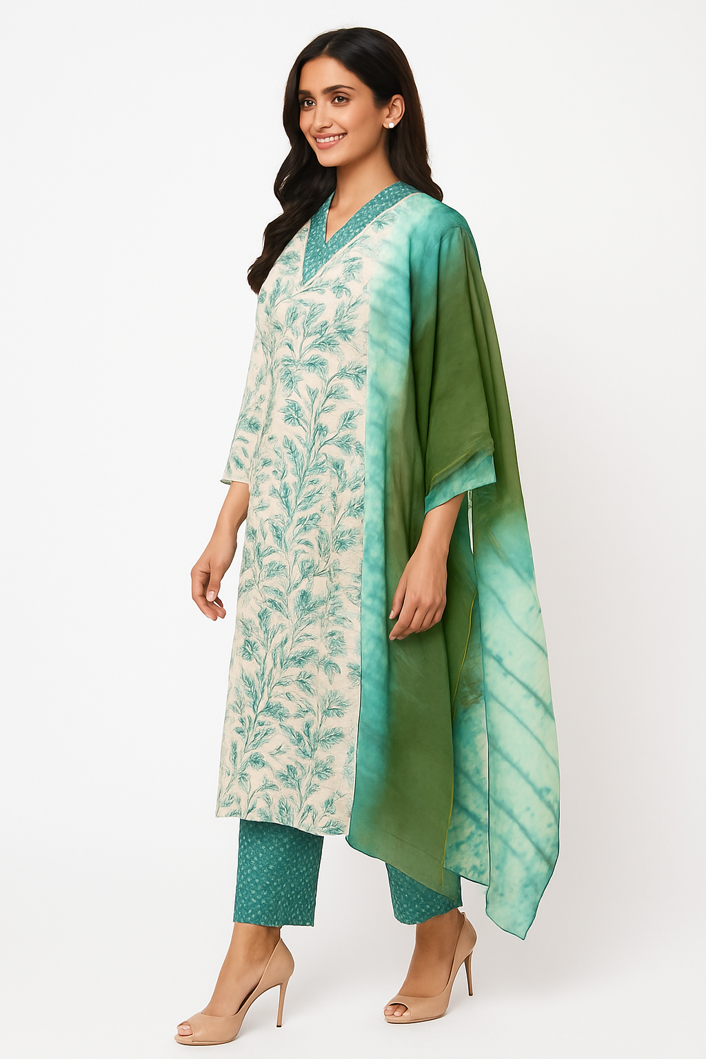 Graceful White Floral Printed Straight Cut Rayon Salwar Suit With Hand Work