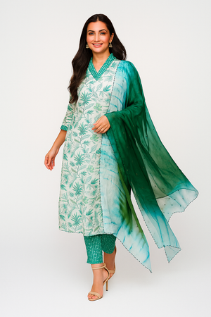 Graceful White Floral Printed Straight Cut Rayon Salwar Suit With Hand Work