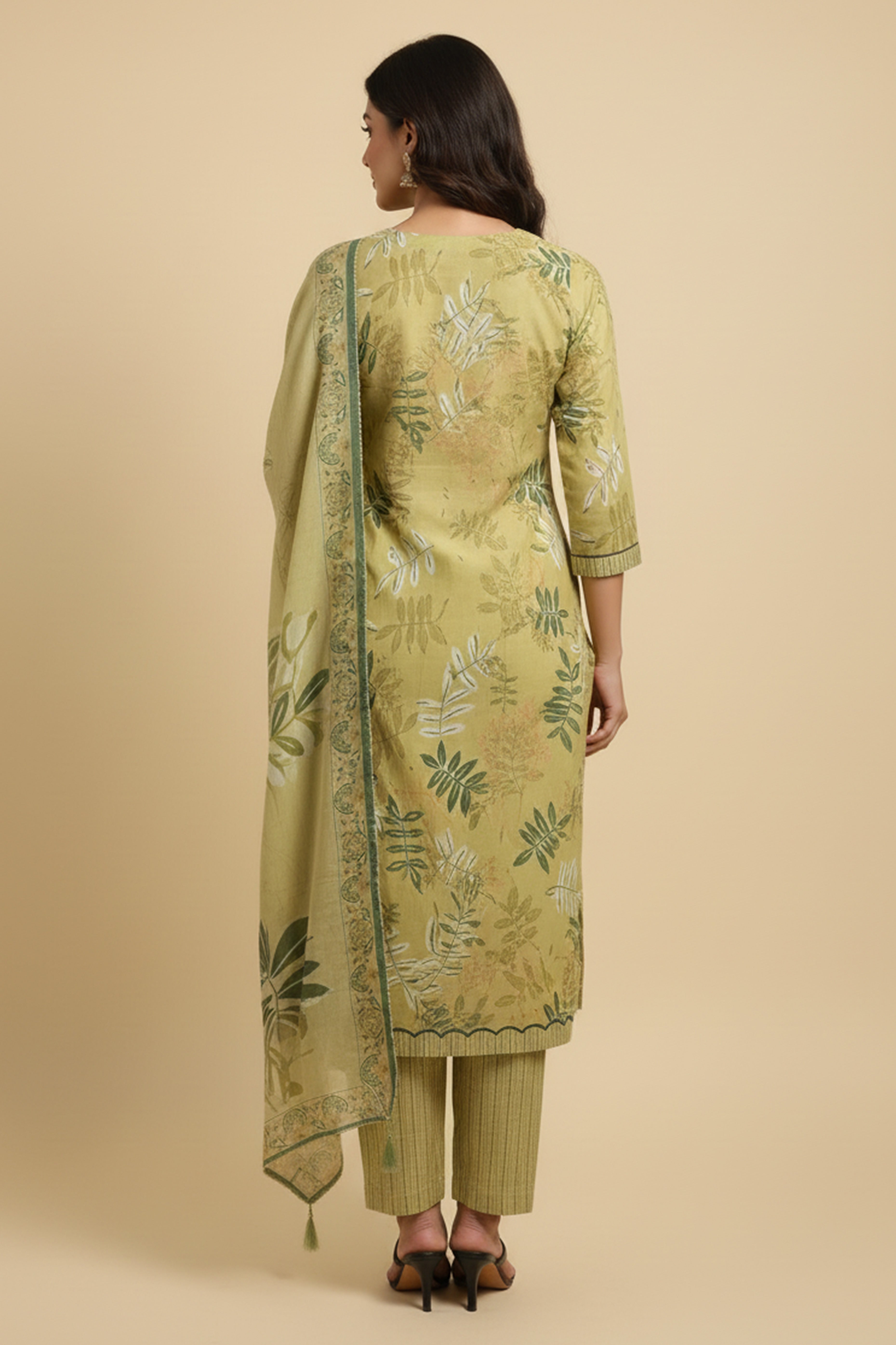 Soft and Lightweight Lime Green Pure Cotton Salwar Suit with Floral Prints and Straight Cut Style