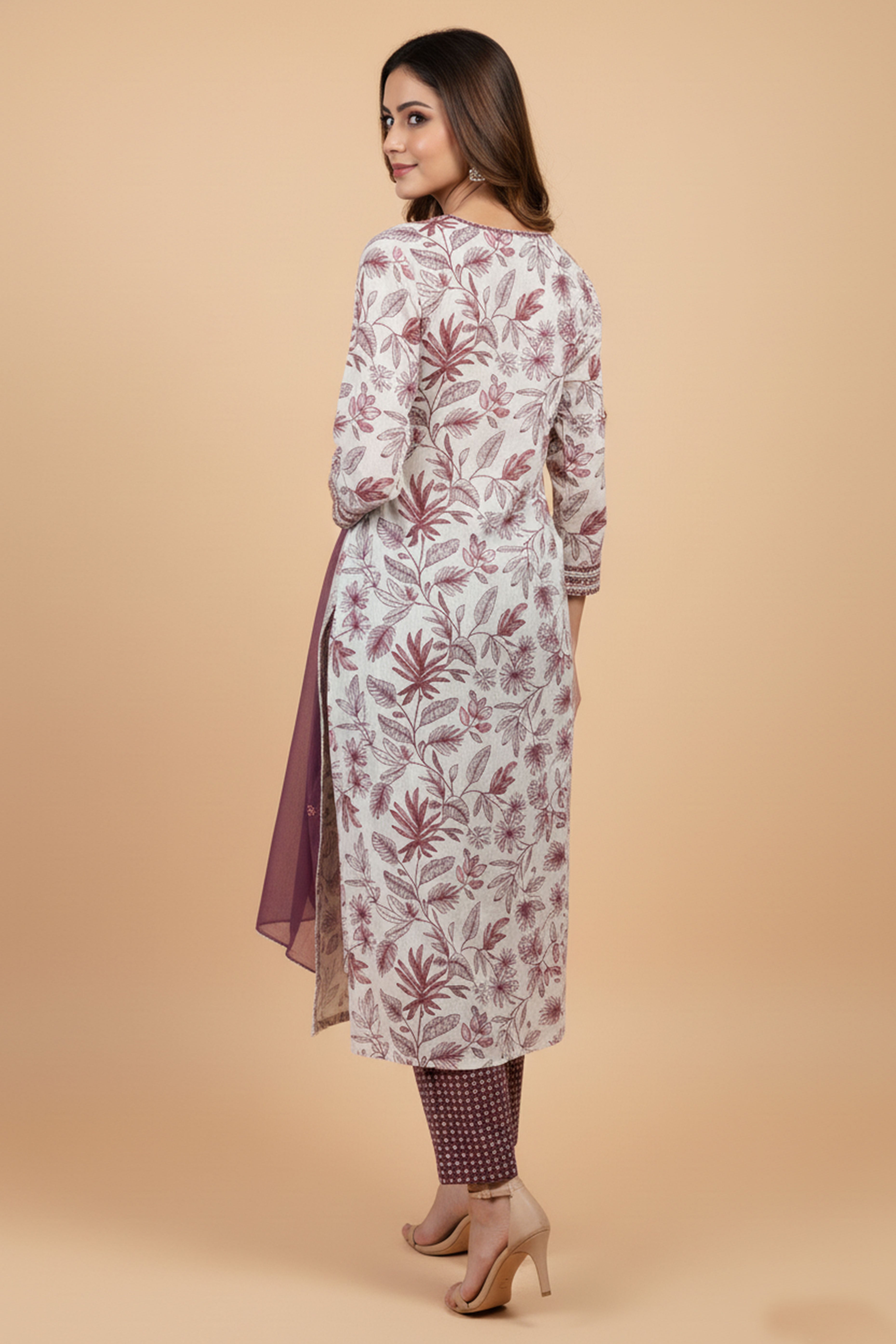 White Rayon Capsule Suit Featuring Floral Prints and Comfortable Straight Fit