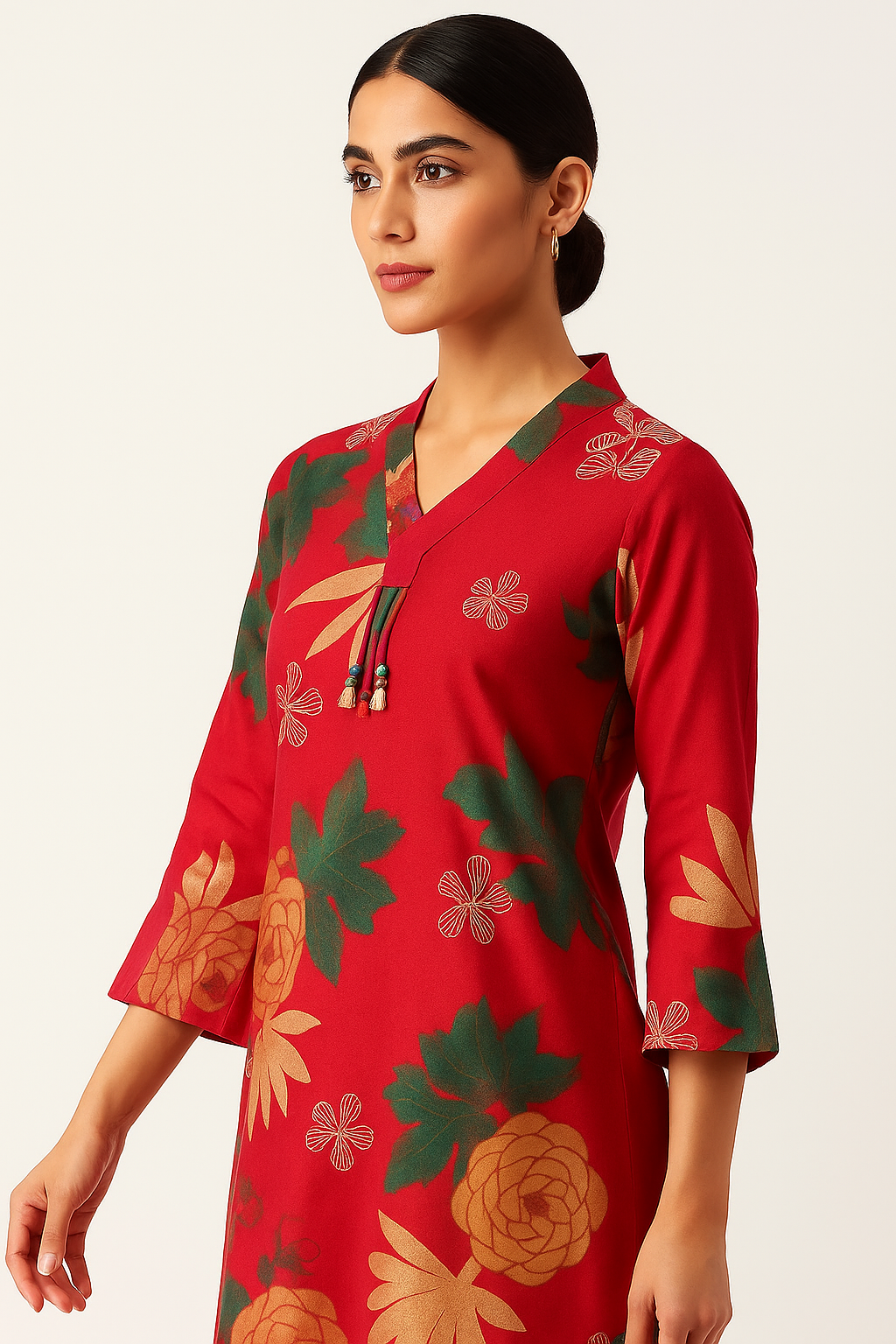 A-Line Rani Pink Kurti in Soft Viscose with Floral Print