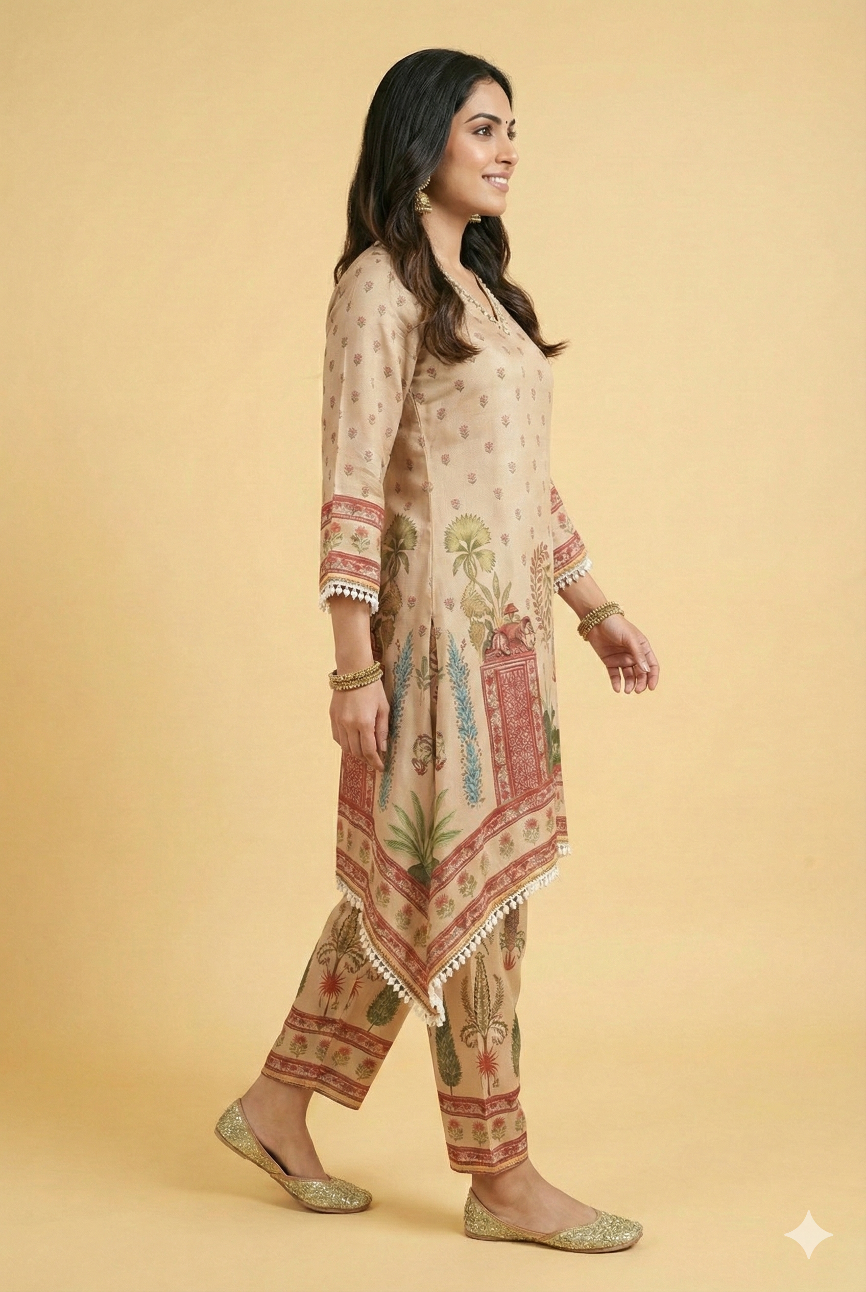 Chikoo Digital Printed Pure Chinon A-Line Top and Bottom Set Crafted for Chic Ethnic Styling