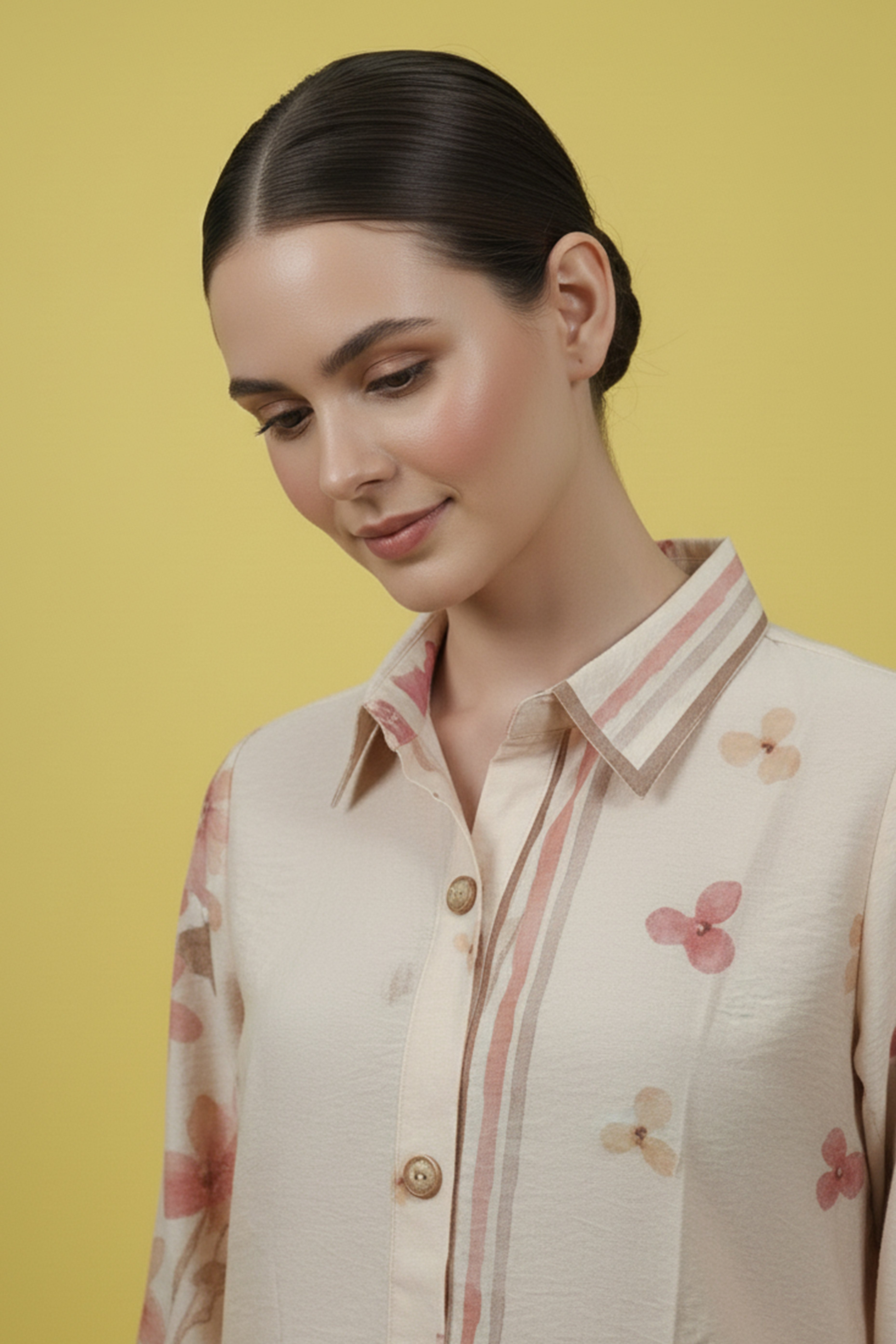 Cream Trendy Muslin Co-Ord Set with Eye-Catching Digital Floral Patterns