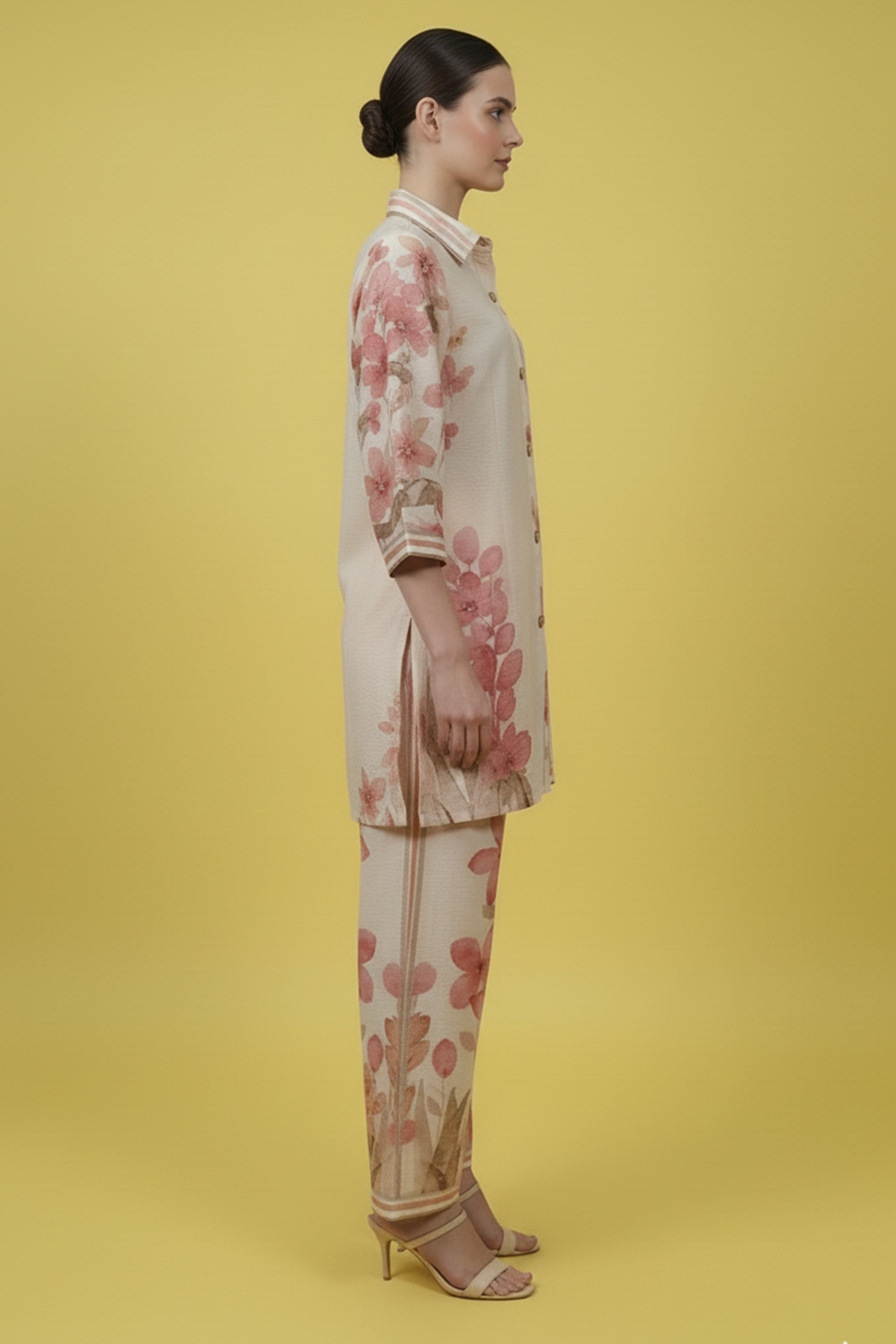 Cream Trendy Muslin Co-Ord Set with Eye-Catching Digital Floral Patterns