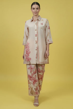 Cream Trendy Muslin Co-Ord Set with Eye-Catching Digital Floral Patterns