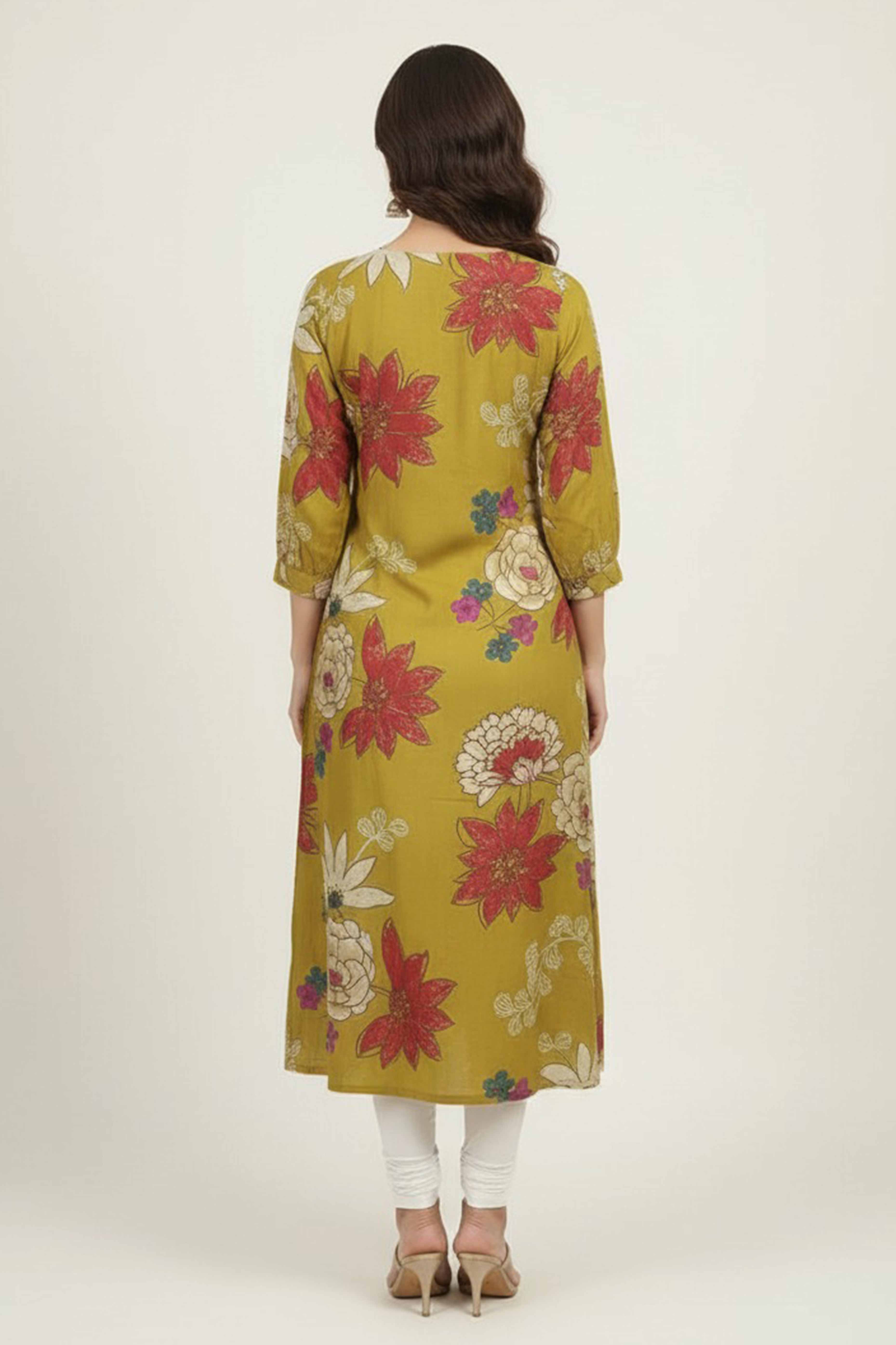 Trendy Yellow Floral Printed Kurti in Soft Viscose A-Line Style