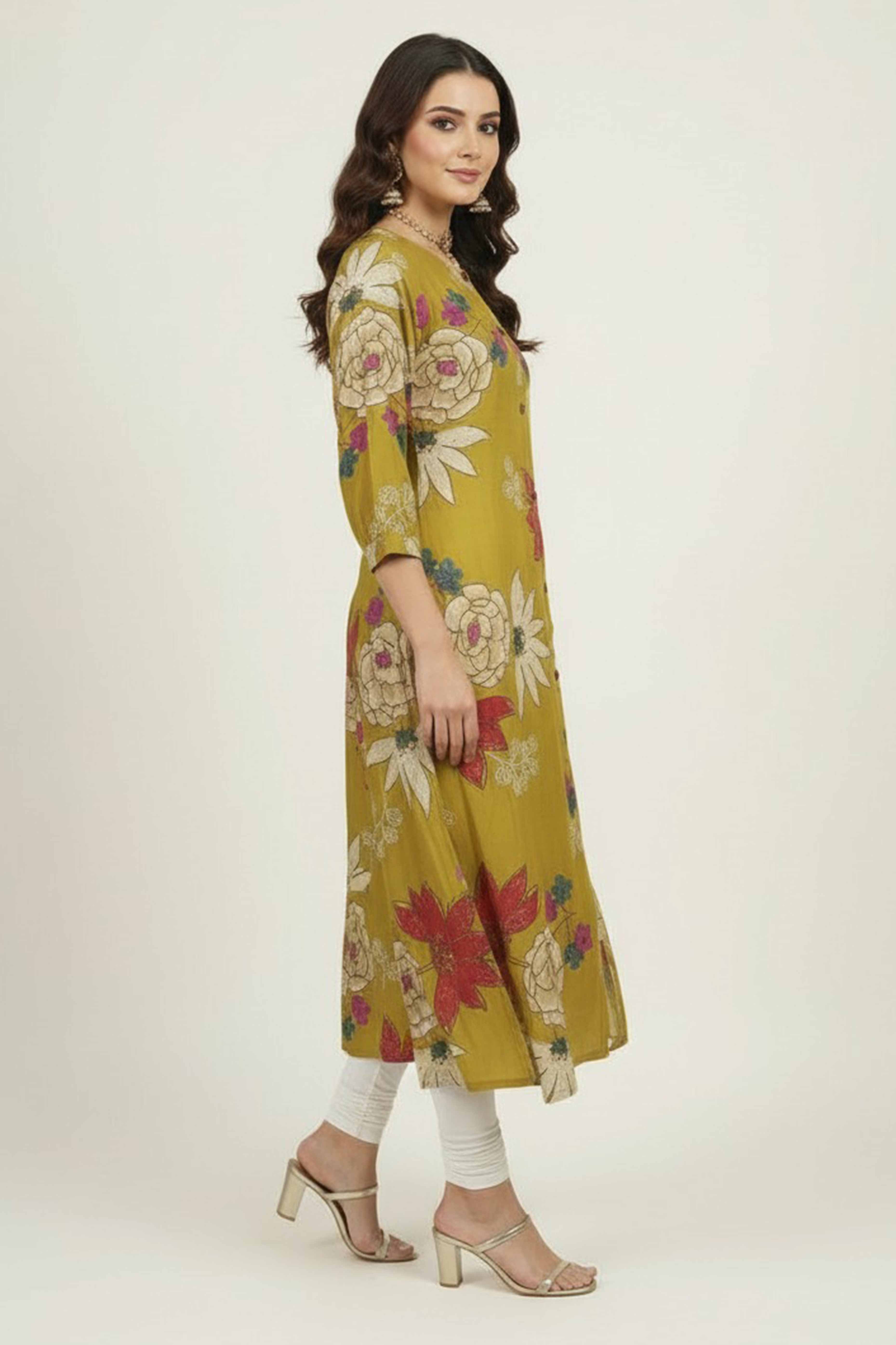 Trendy Yellow Floral Printed Kurti in Soft Viscose A-Line Style